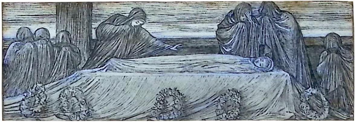 Untitled (illustration for Ros Roserum ex horto Poetarum, 'THE FUNERAL OF THE ROSE')