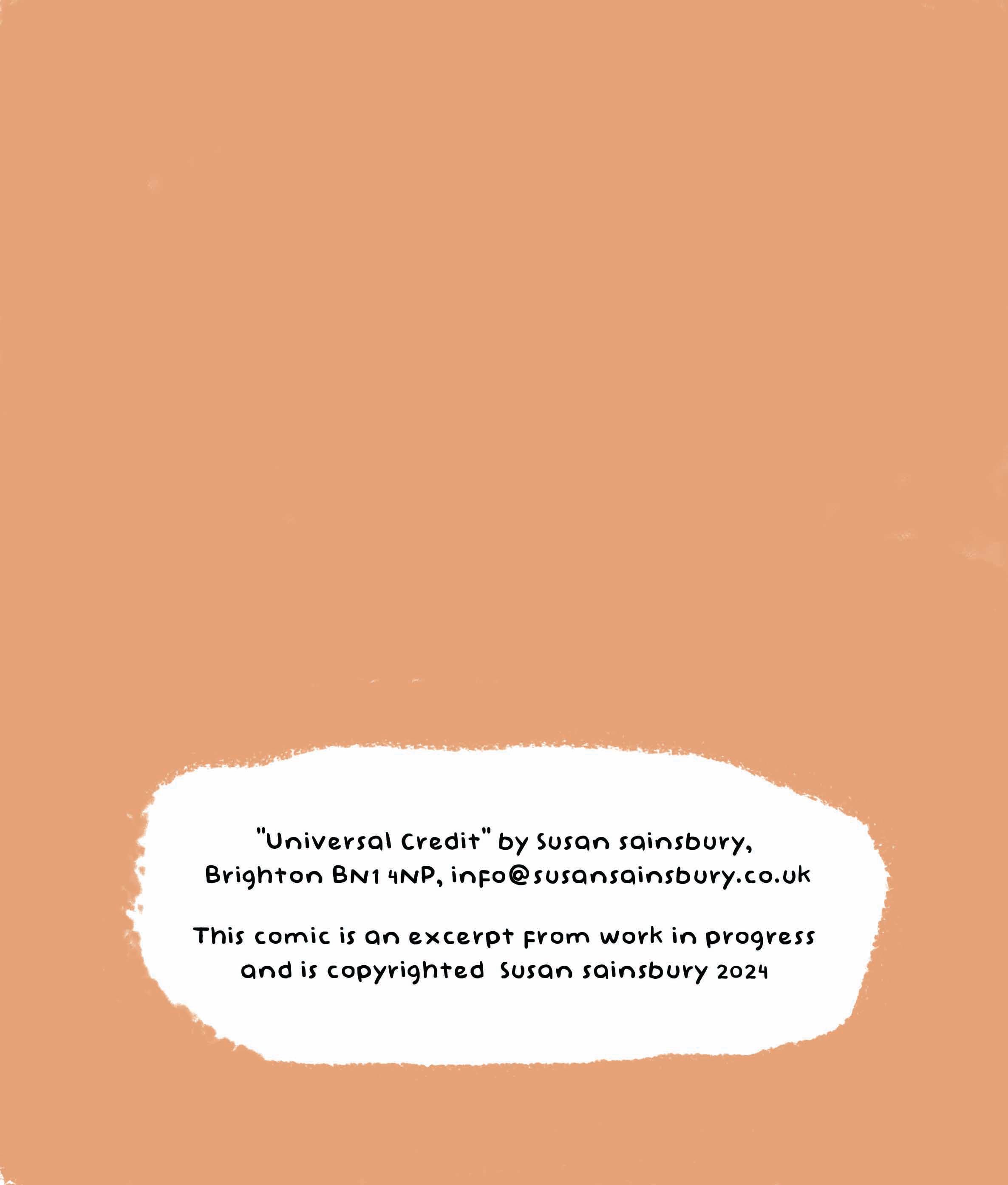 A back page of the comic in a solid orange colour, at the bottom of the page is the illustrator's details.