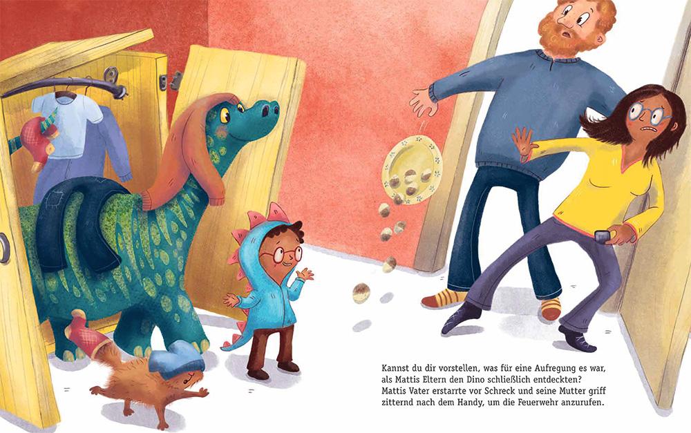 Double page spread of a colourful picture book.