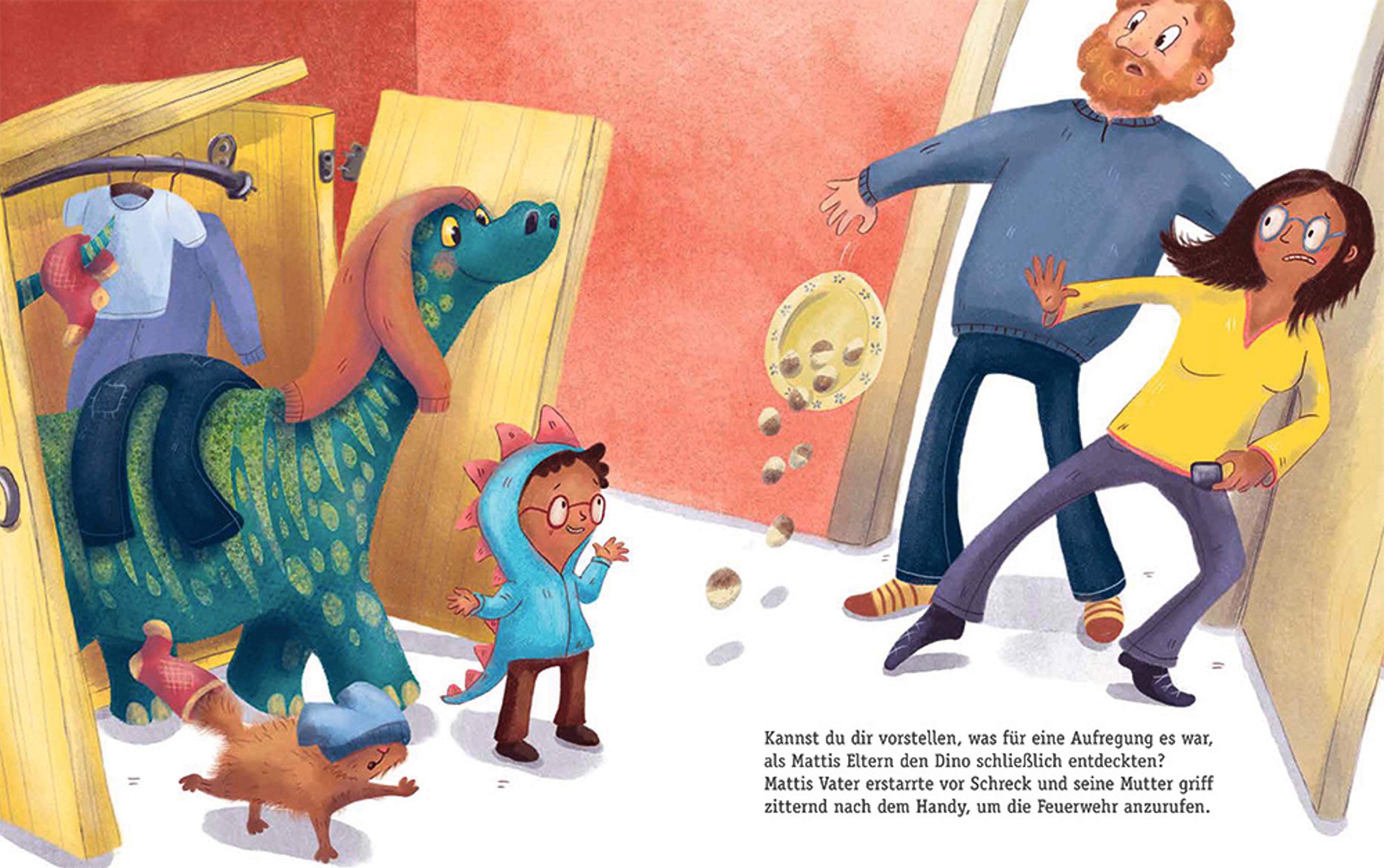 Double page spread of a colourful picture book.