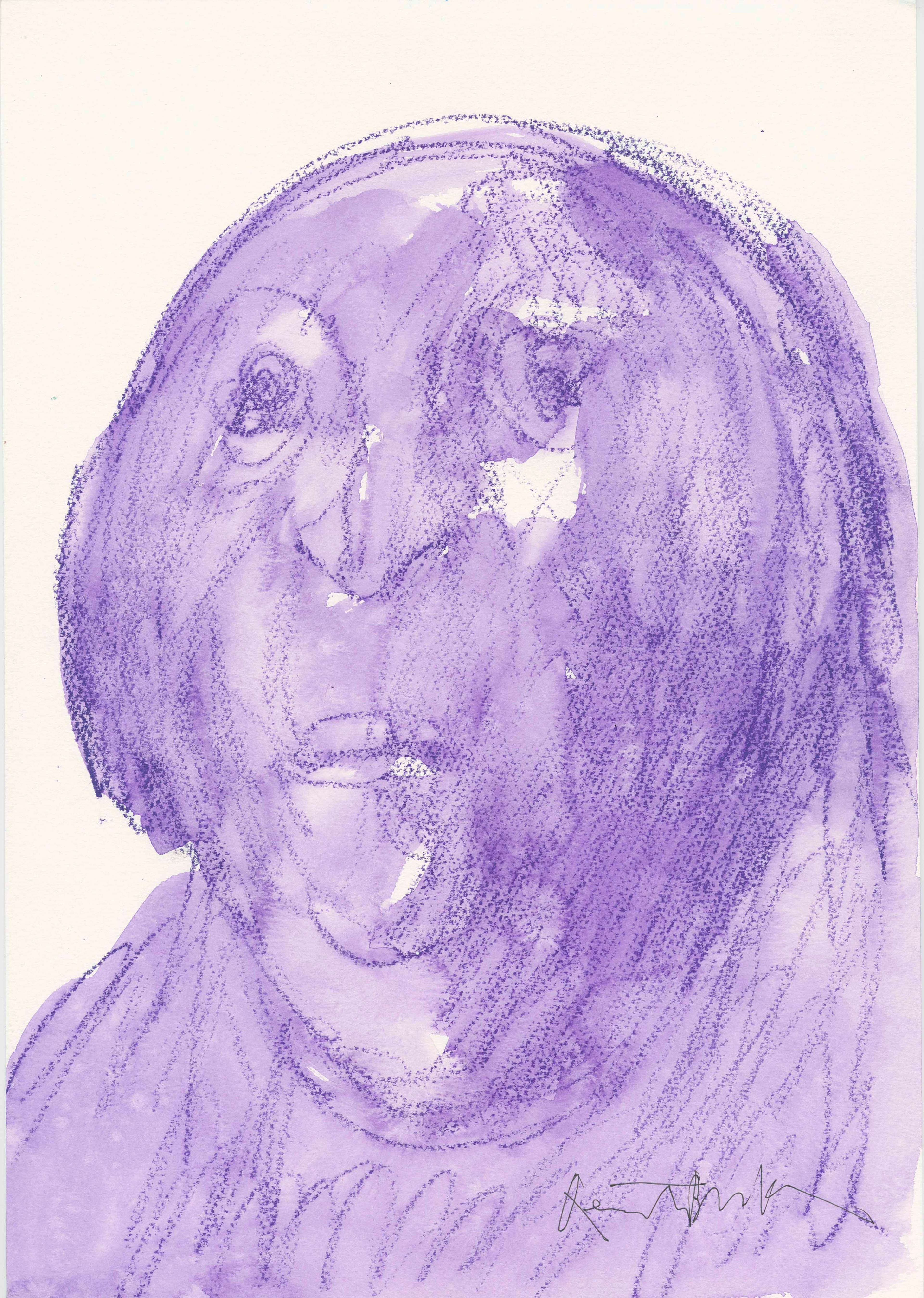 An illustration of a head in purple.