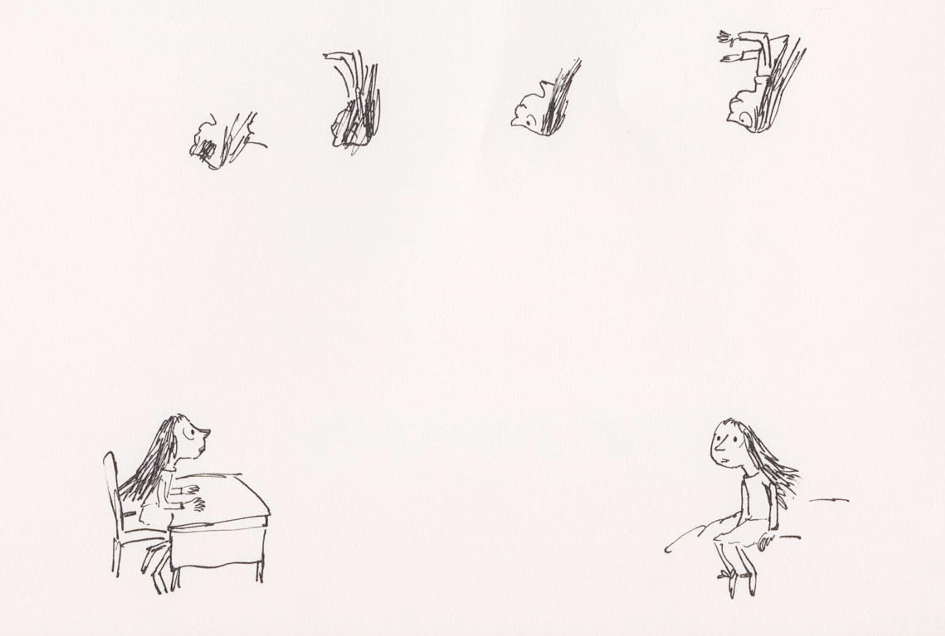 Sketches of Matilda, including some upside down faces