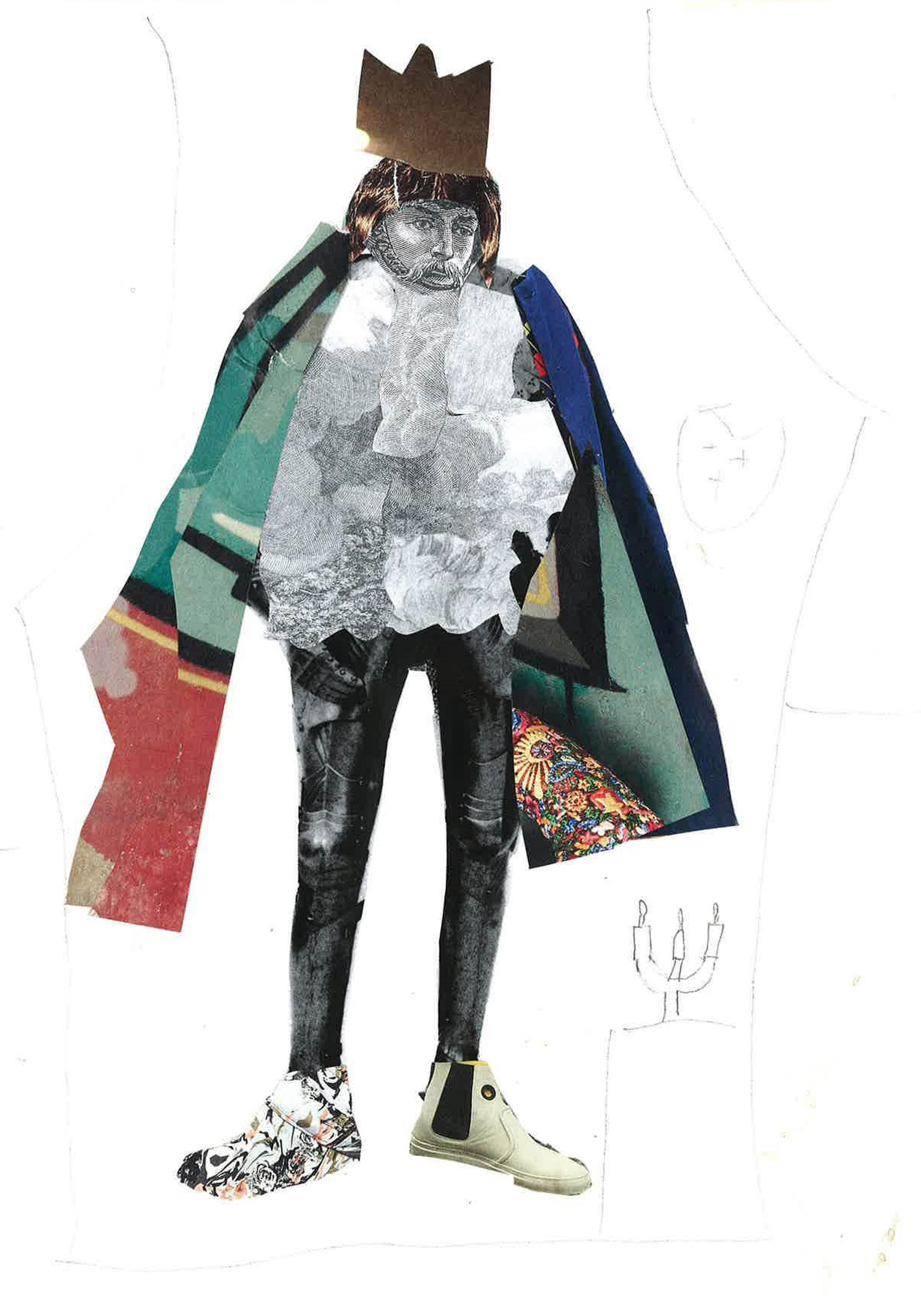 Collage of a person wearing a crown and cape