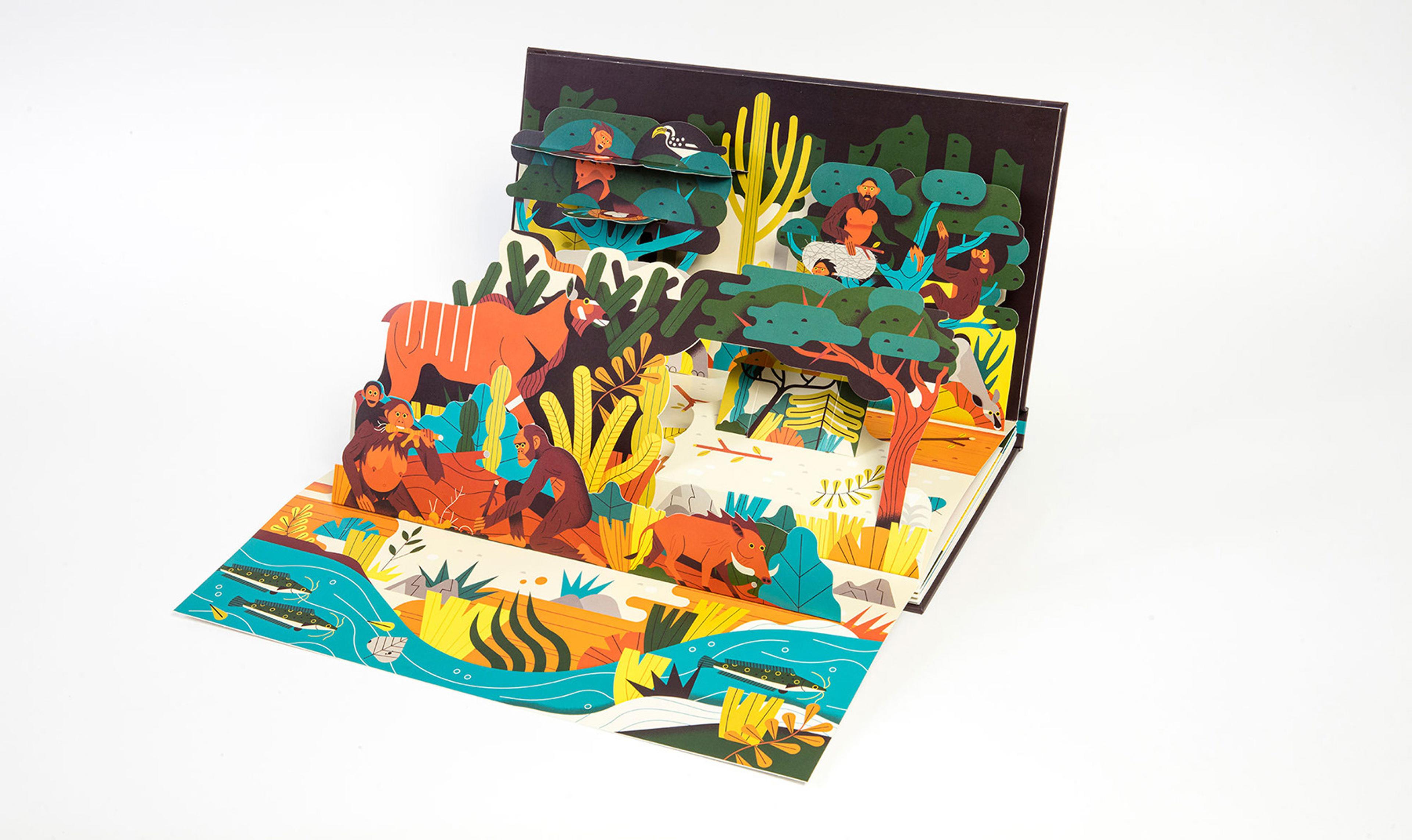 Pop-up book with animals and trees
