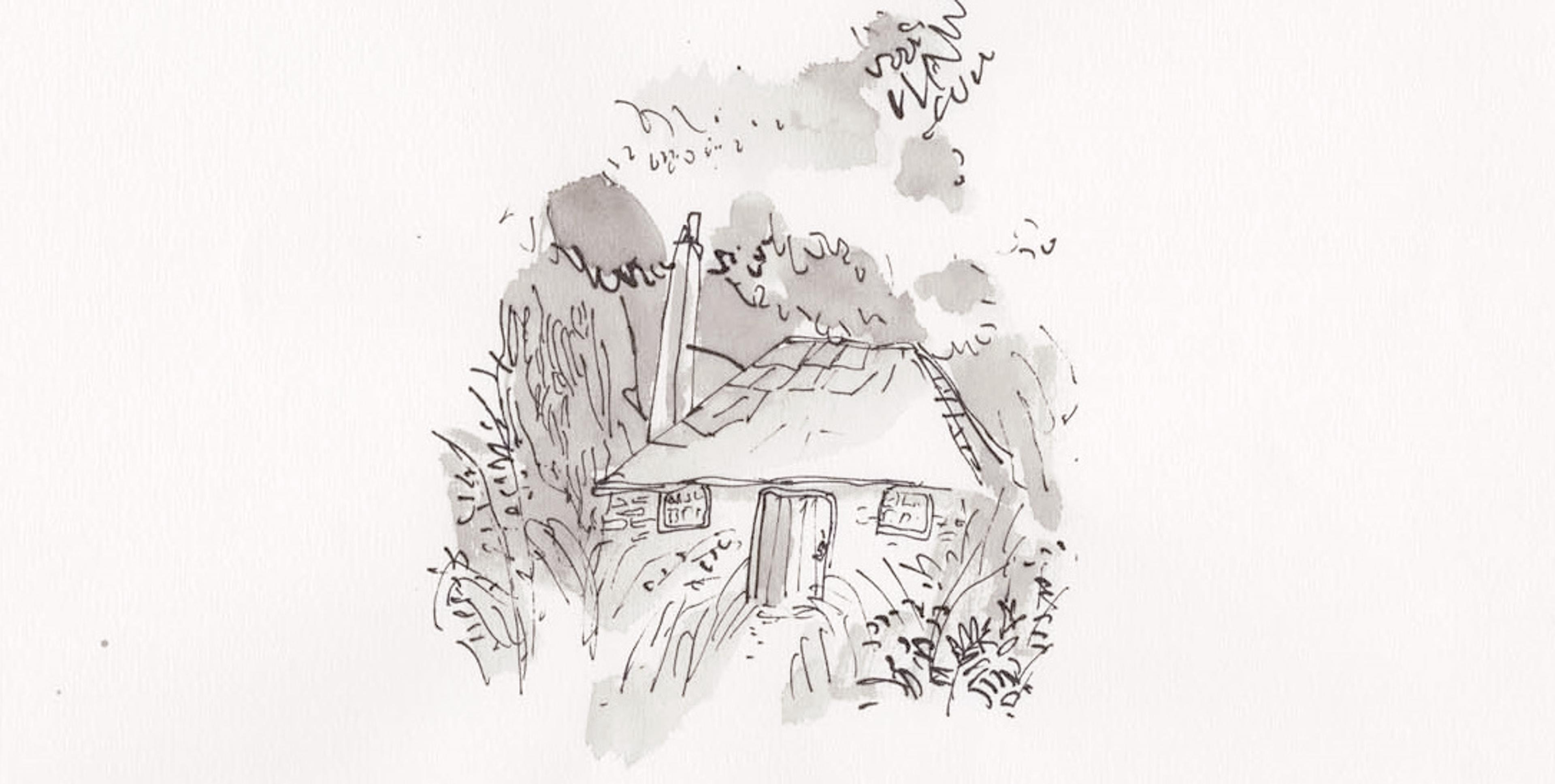 Illustration of a cottage in the woods
