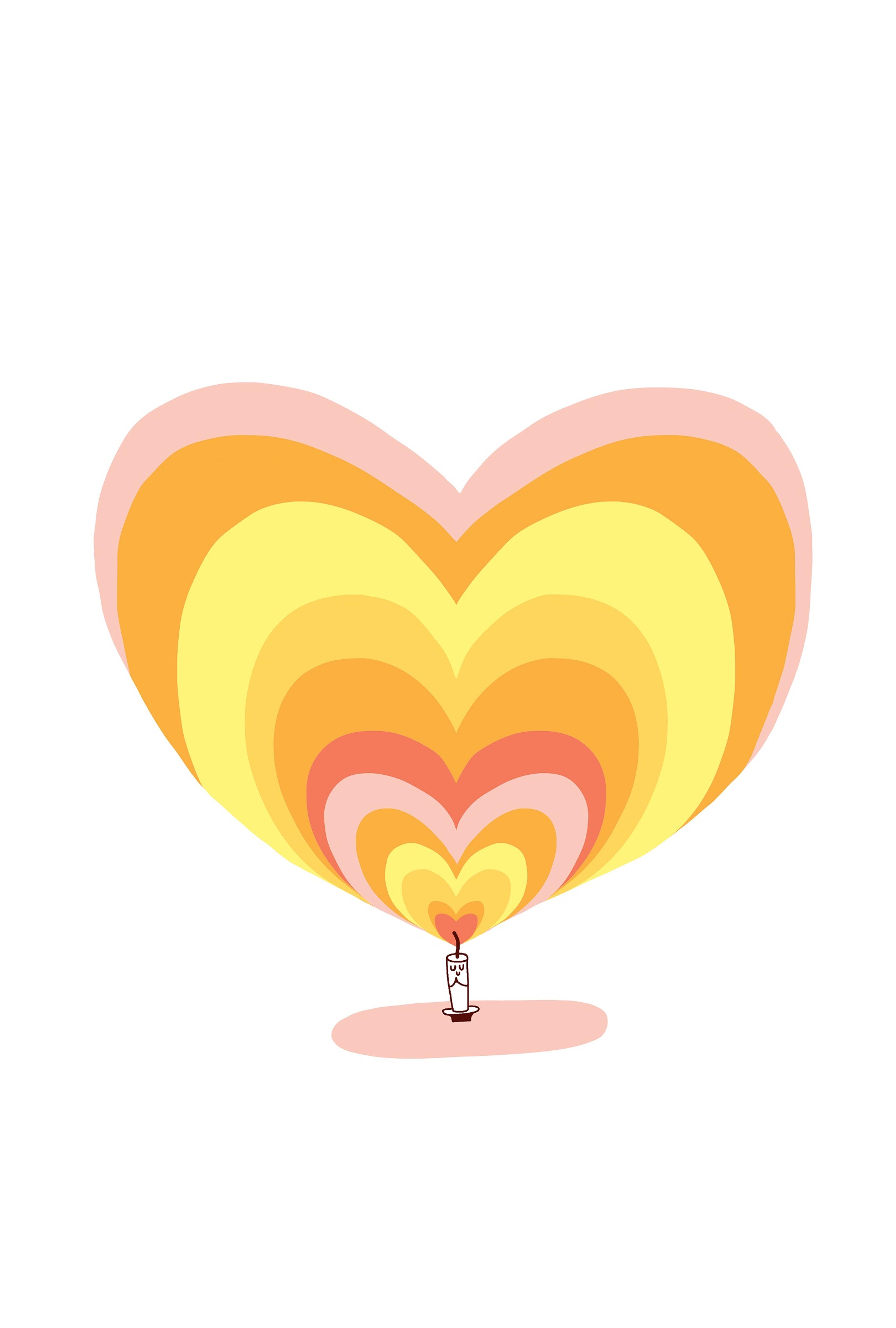 Illustration of a candle with hearts radiating out from its flame
