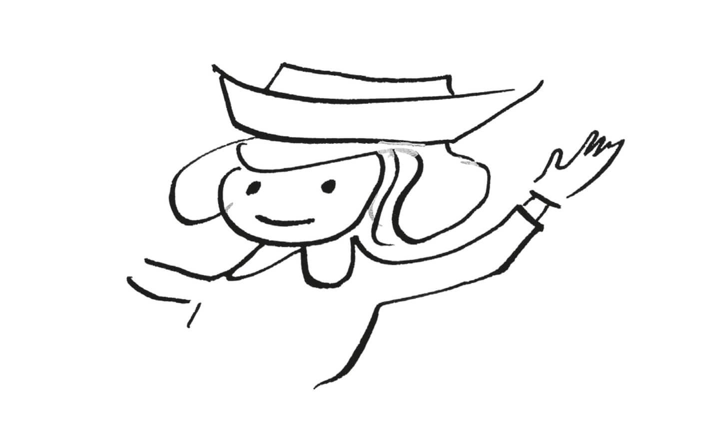 A simple line drawing of Madeline waving