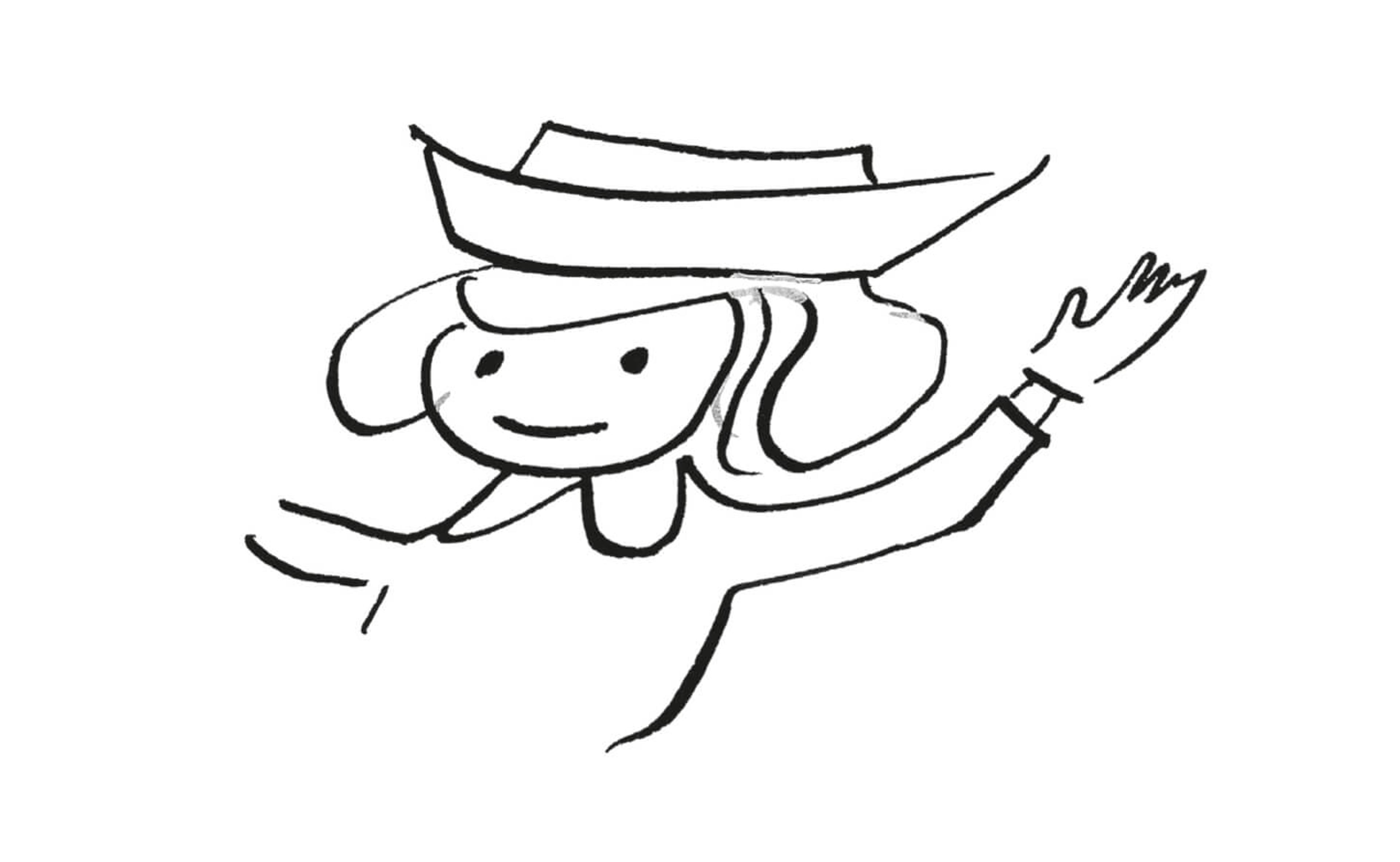A simple line drawing of Madeline waving