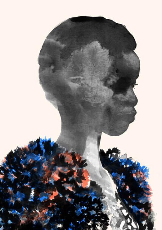 Illustration of a person wearing a fuzzy blue cardigan.