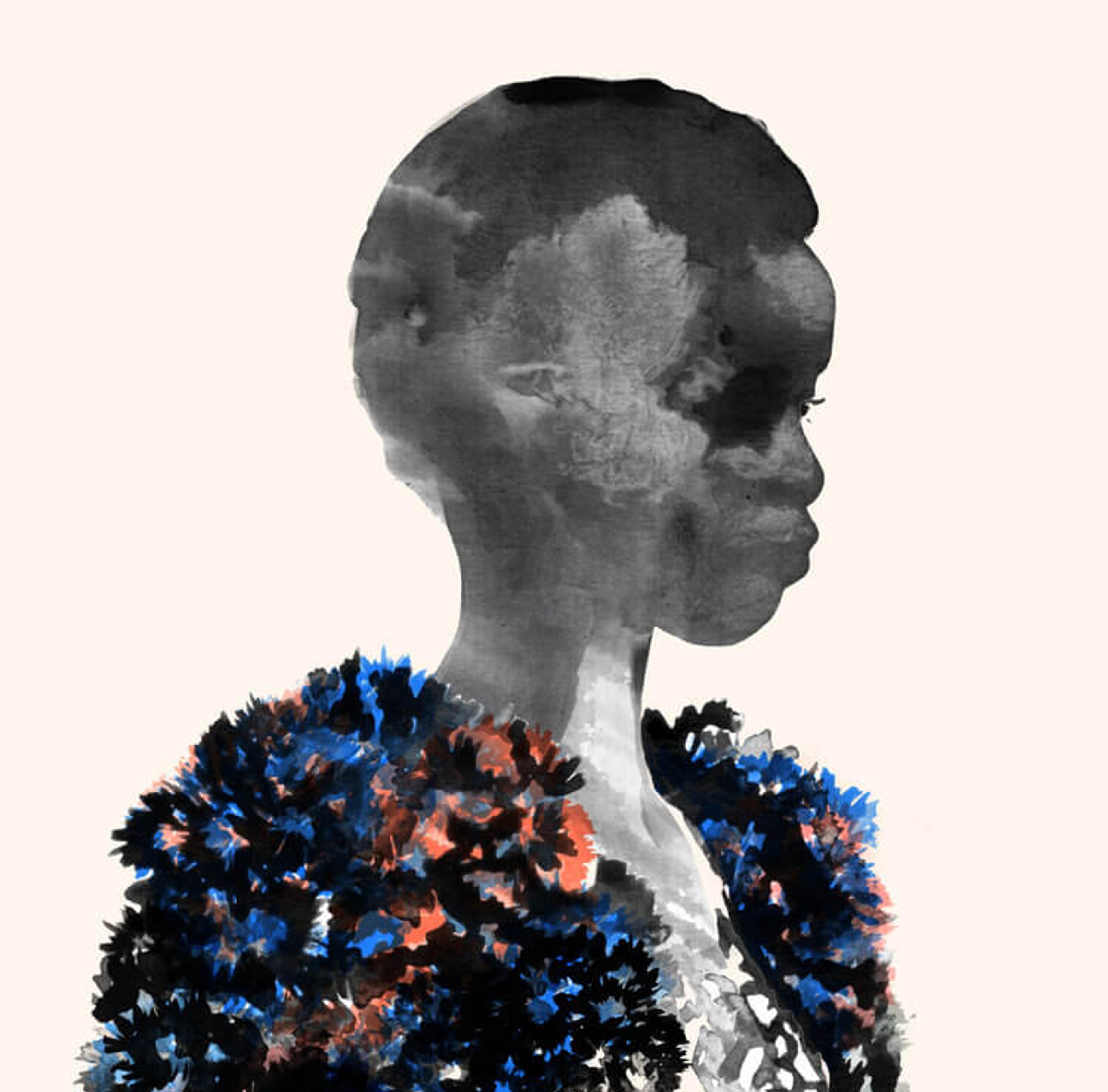 Illustration of a person wearing a fuzzy blue cardigan.