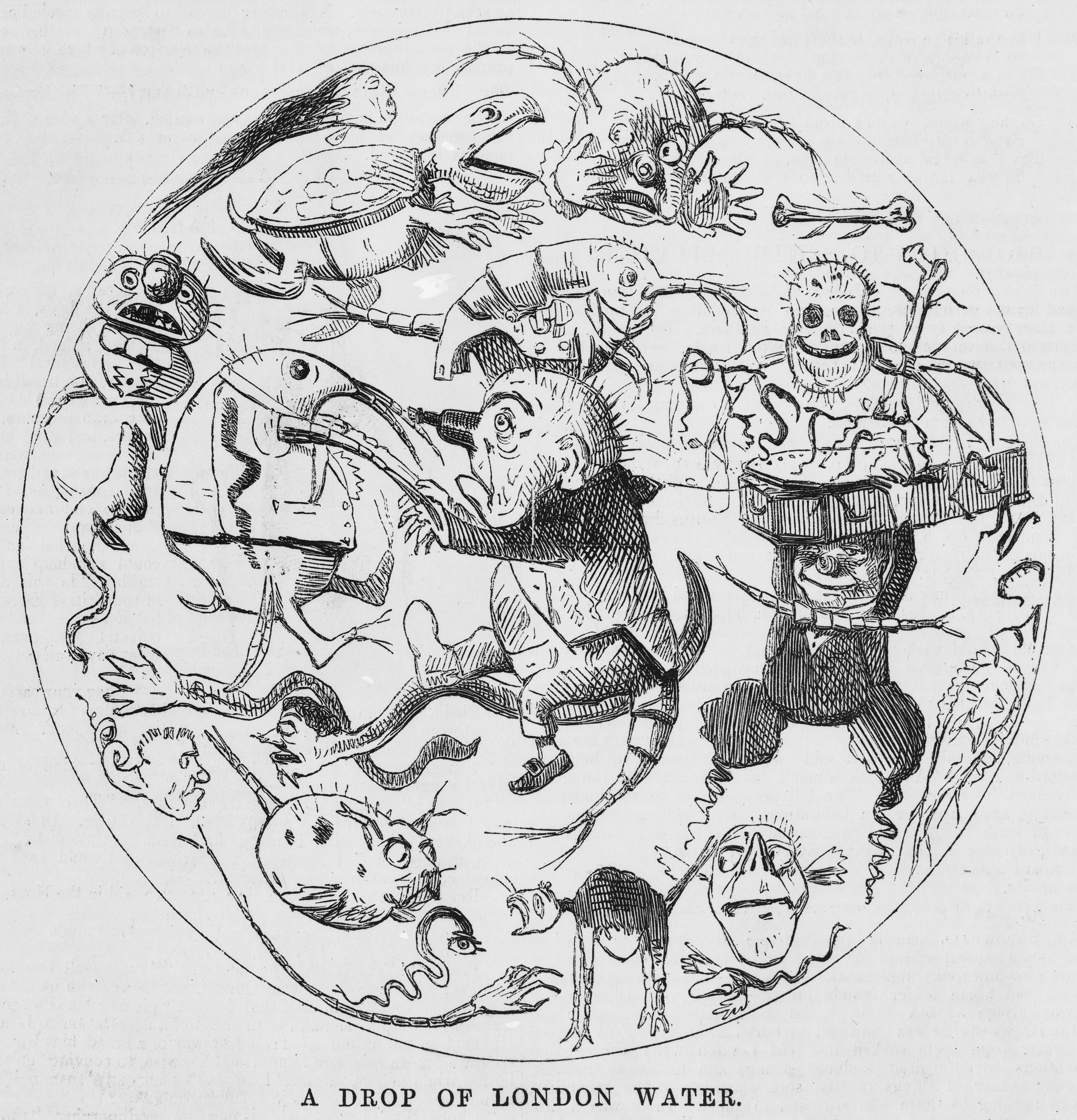 Illustration taking the form of a microscopic study, but with the particles being 