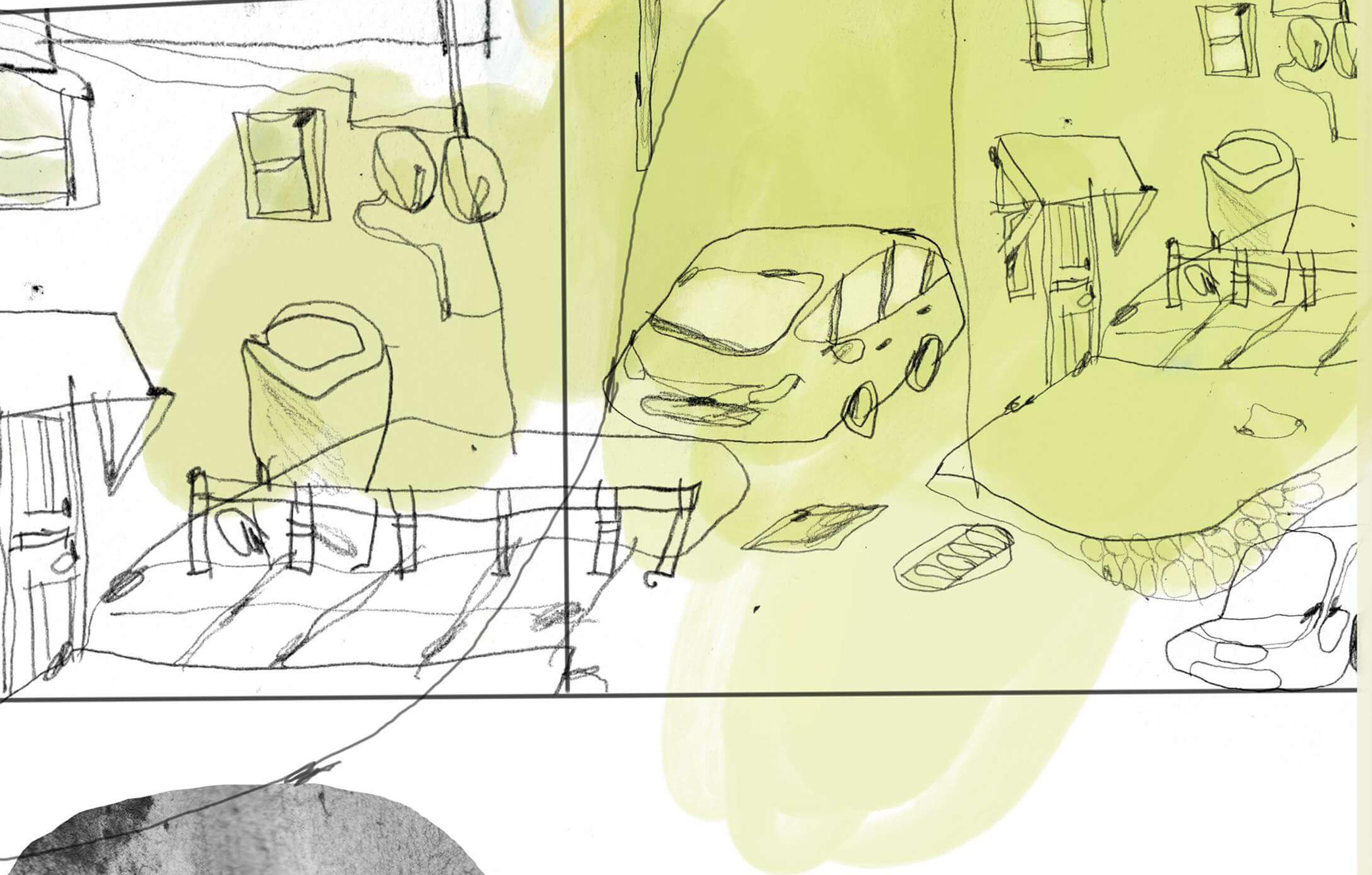 Expressive drawing of a city scene