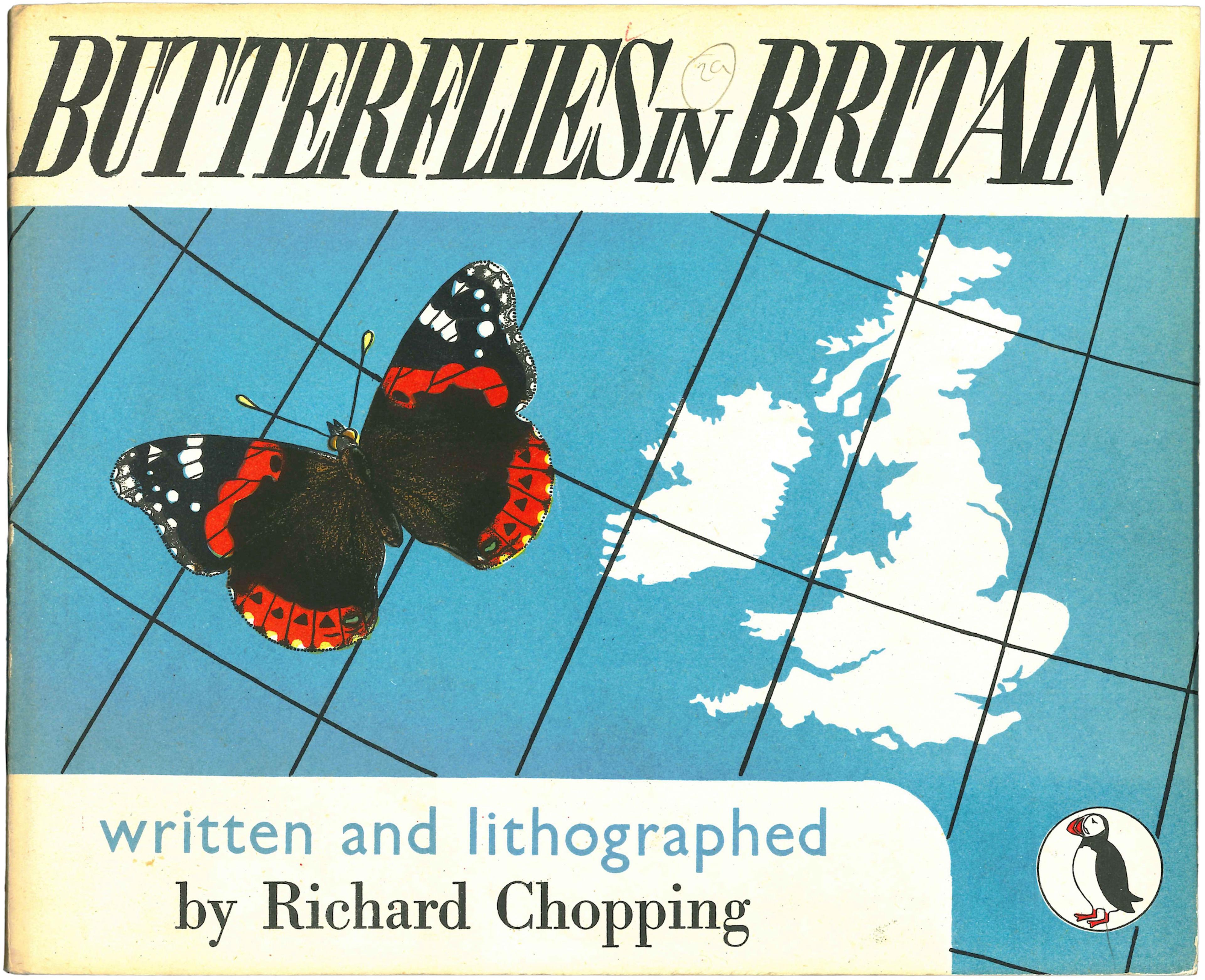 Butterfly flying over a map of the UK