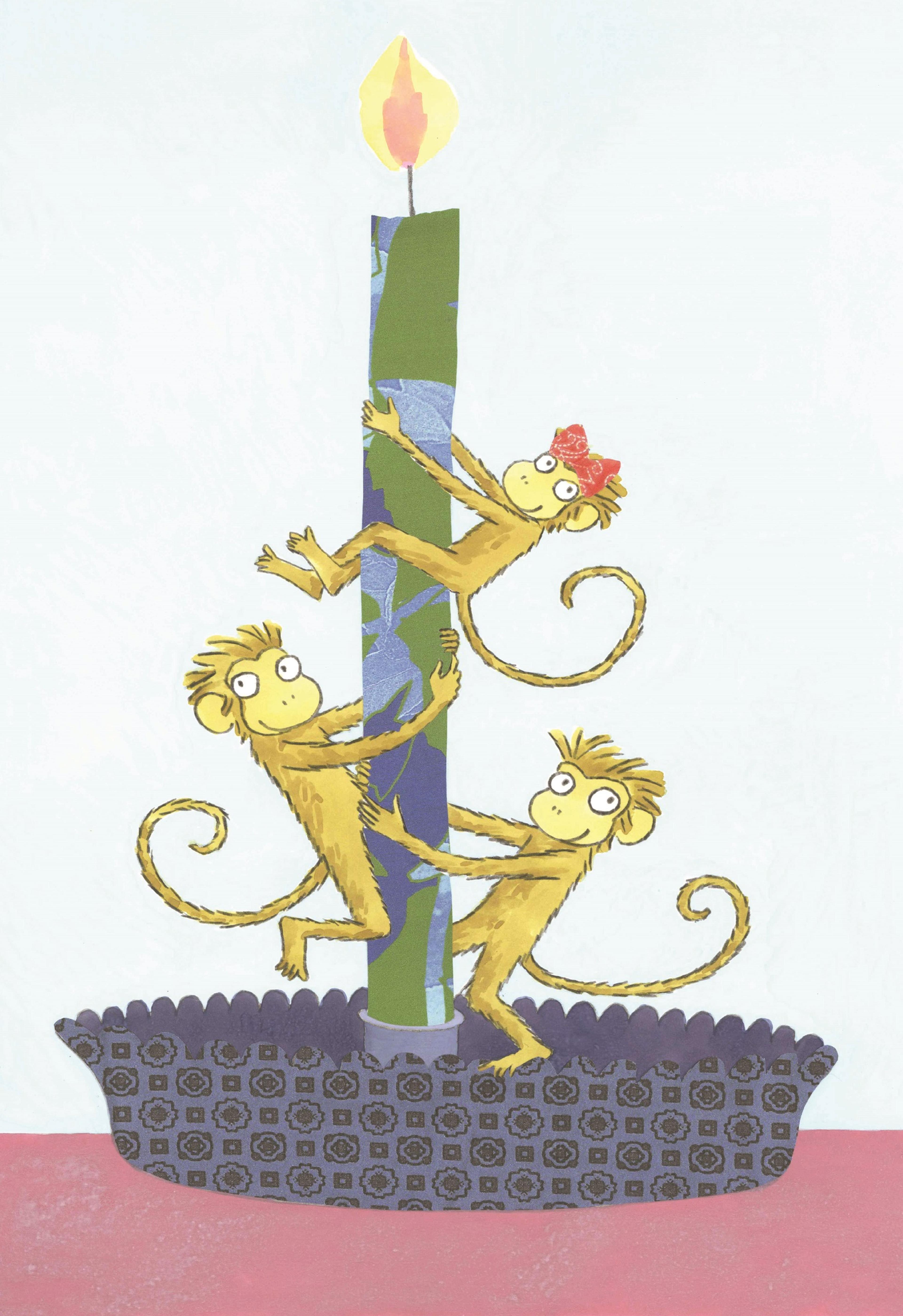 Illustration of three monkeys climbing up a candle