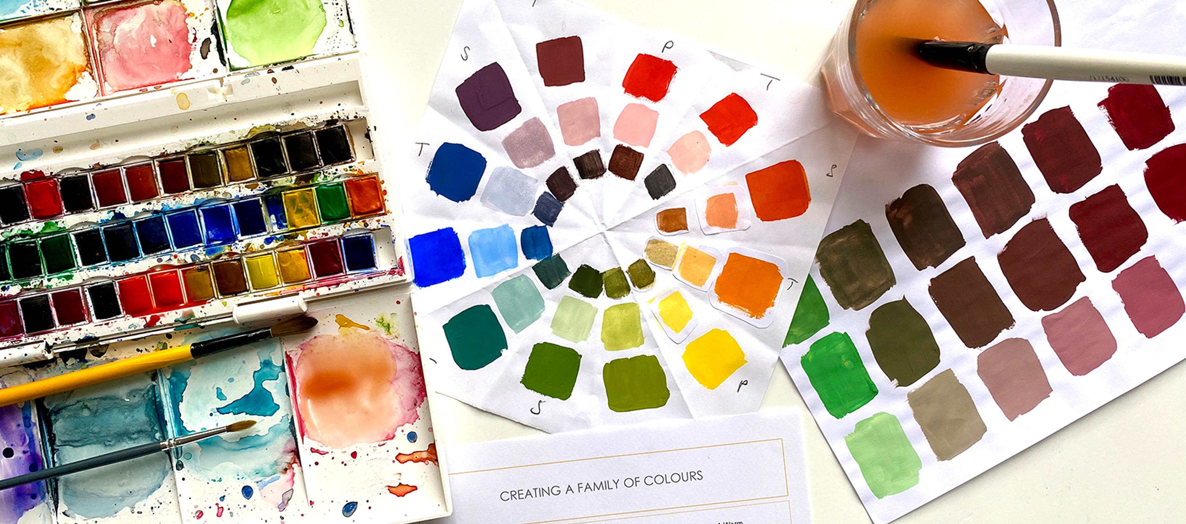 Photograph of a colour wheel with a watercolour palette