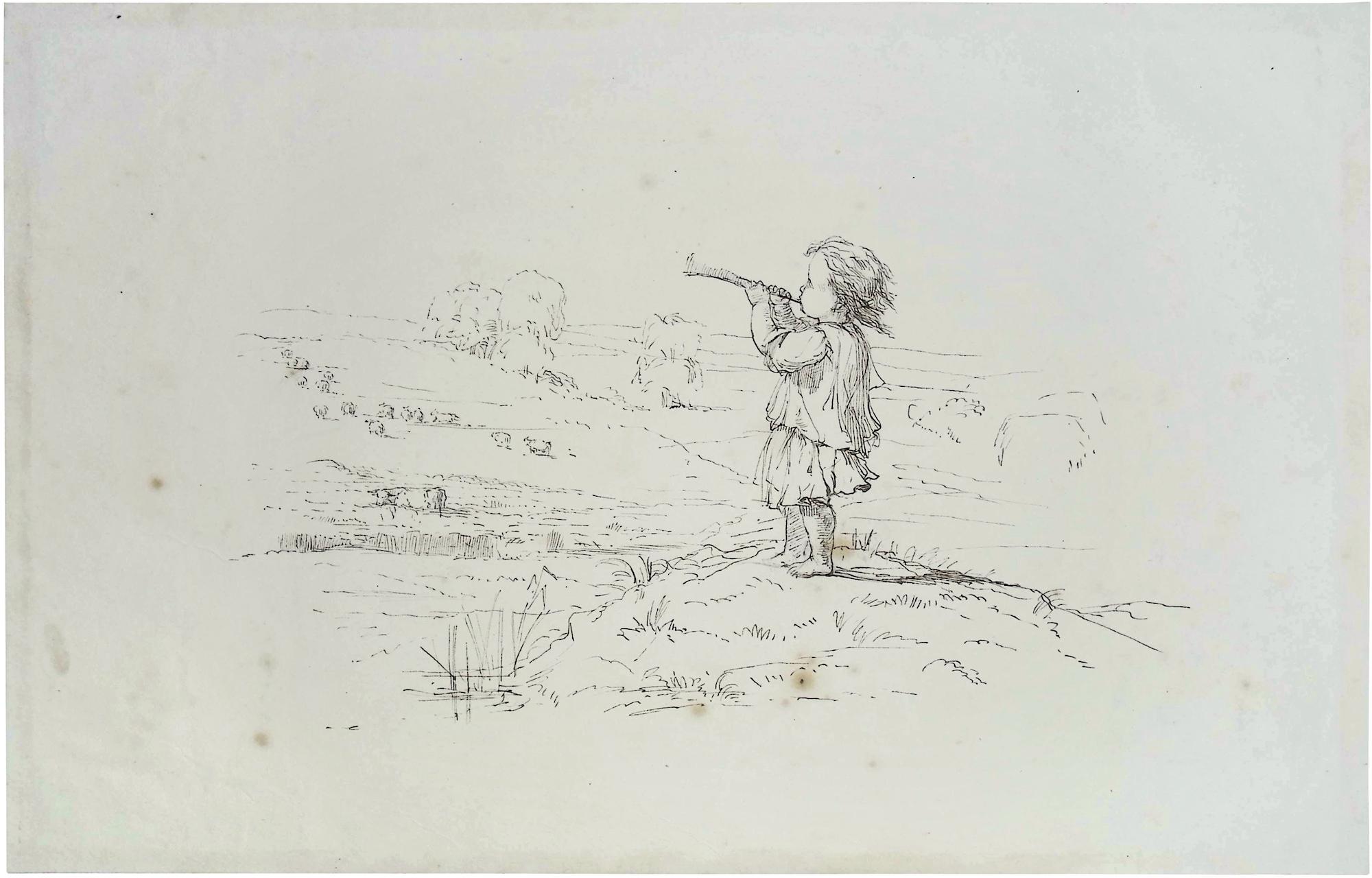 Untitled (draft illustration for Child's Play, 'Little boy blue')