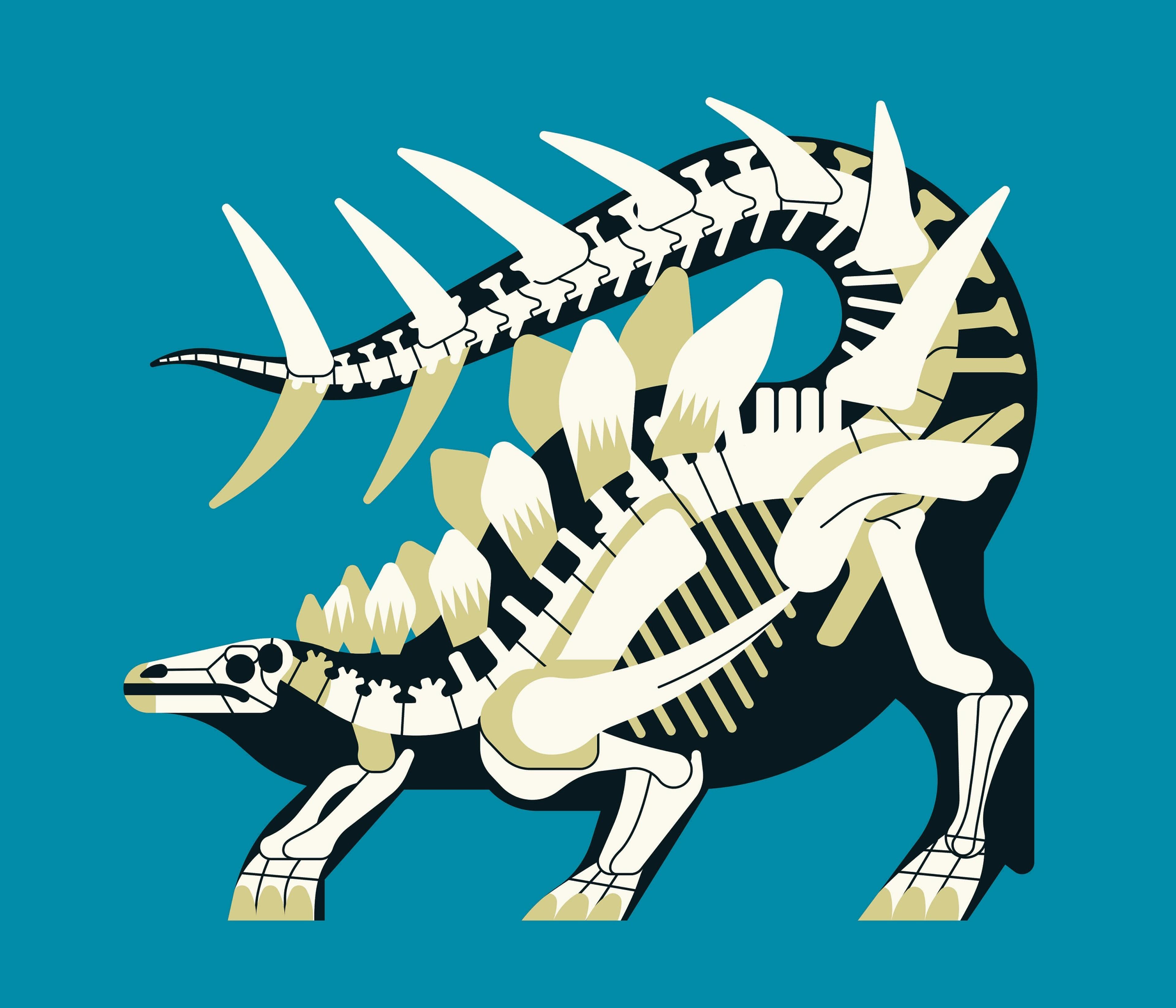 Illustration showing a dinosaur skeleton
