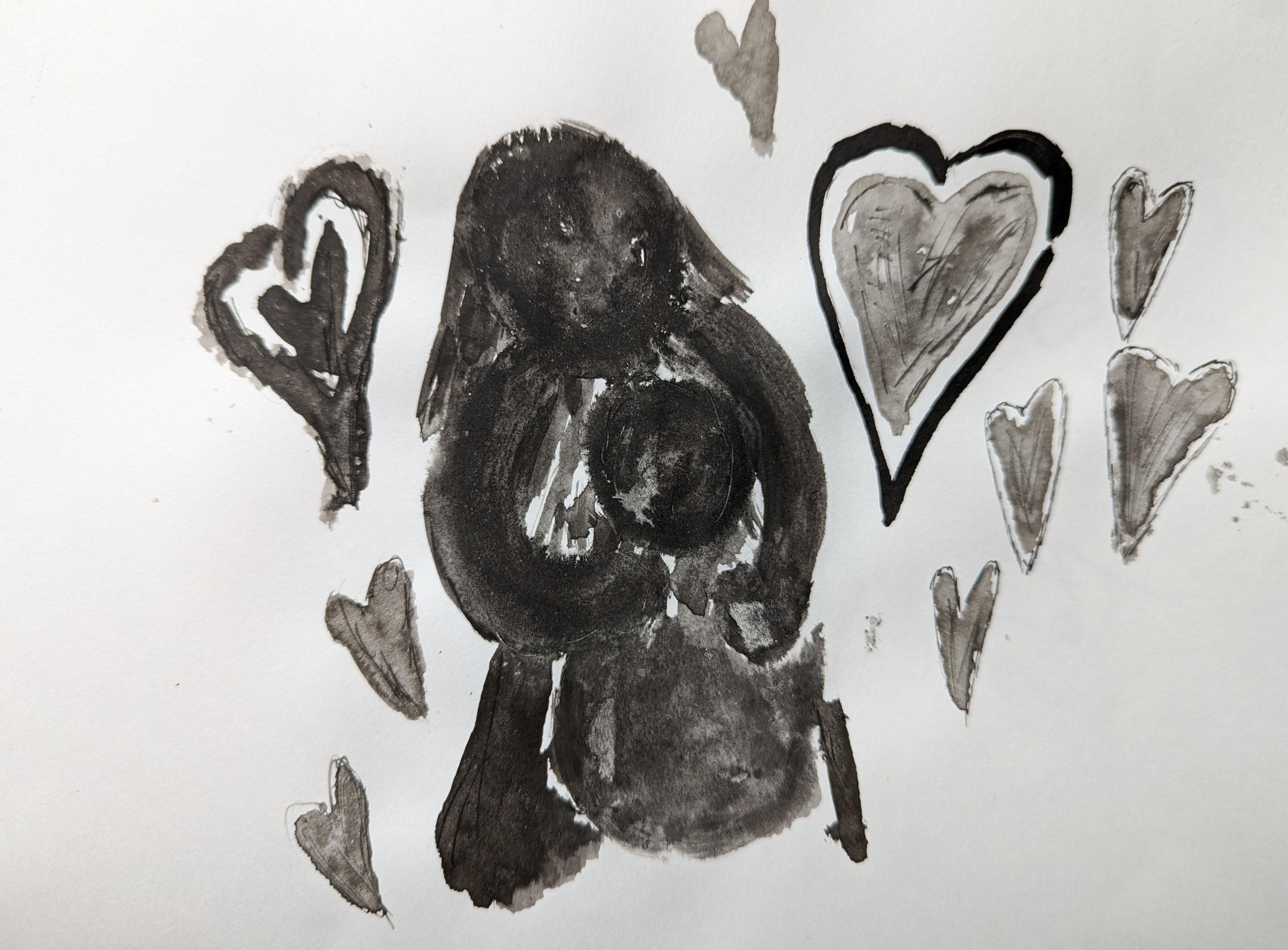 Illustration of a person with a child in their arms surrounded by hearts