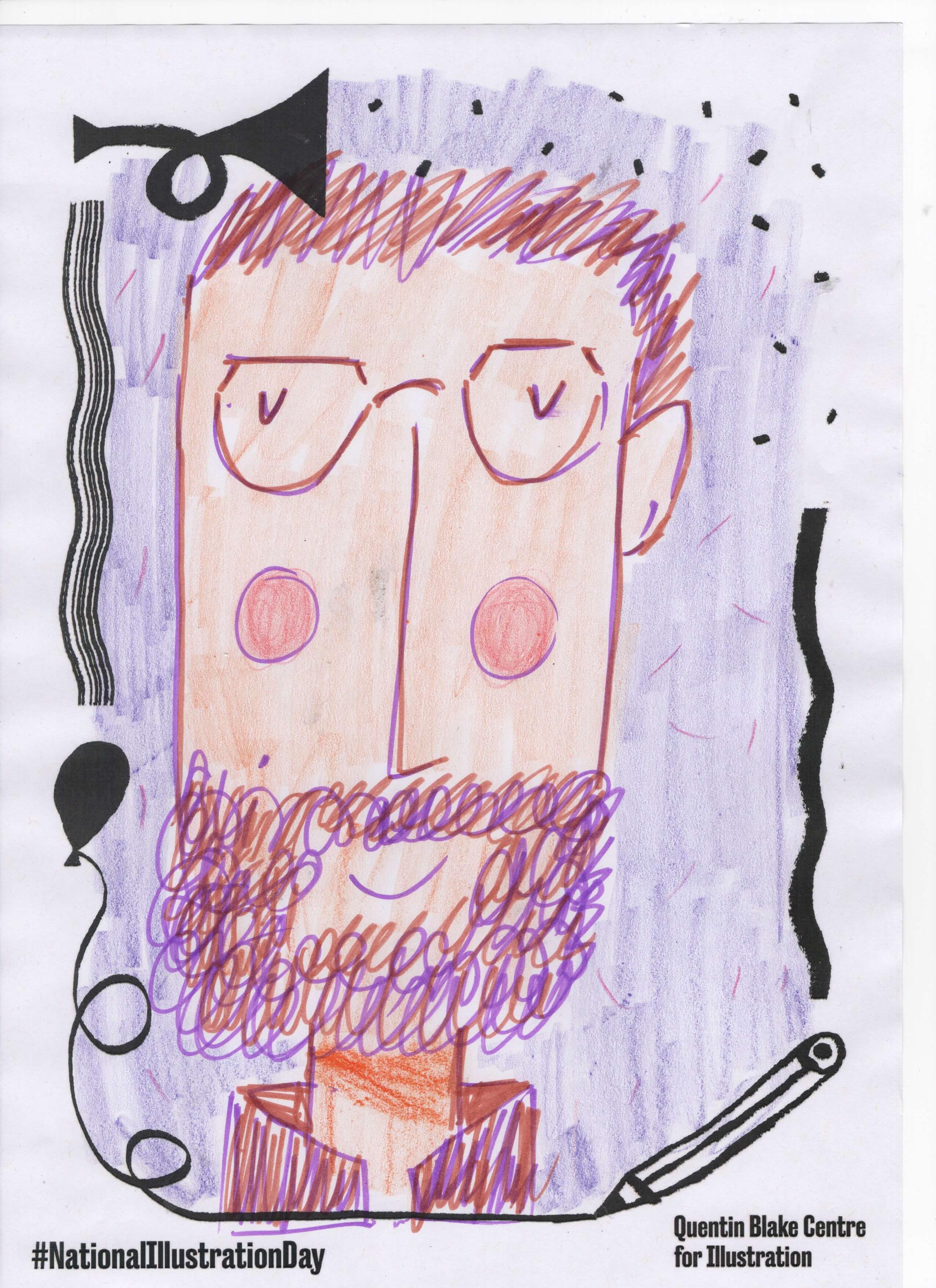 Cartoon illustration of a bearded person with glasses.