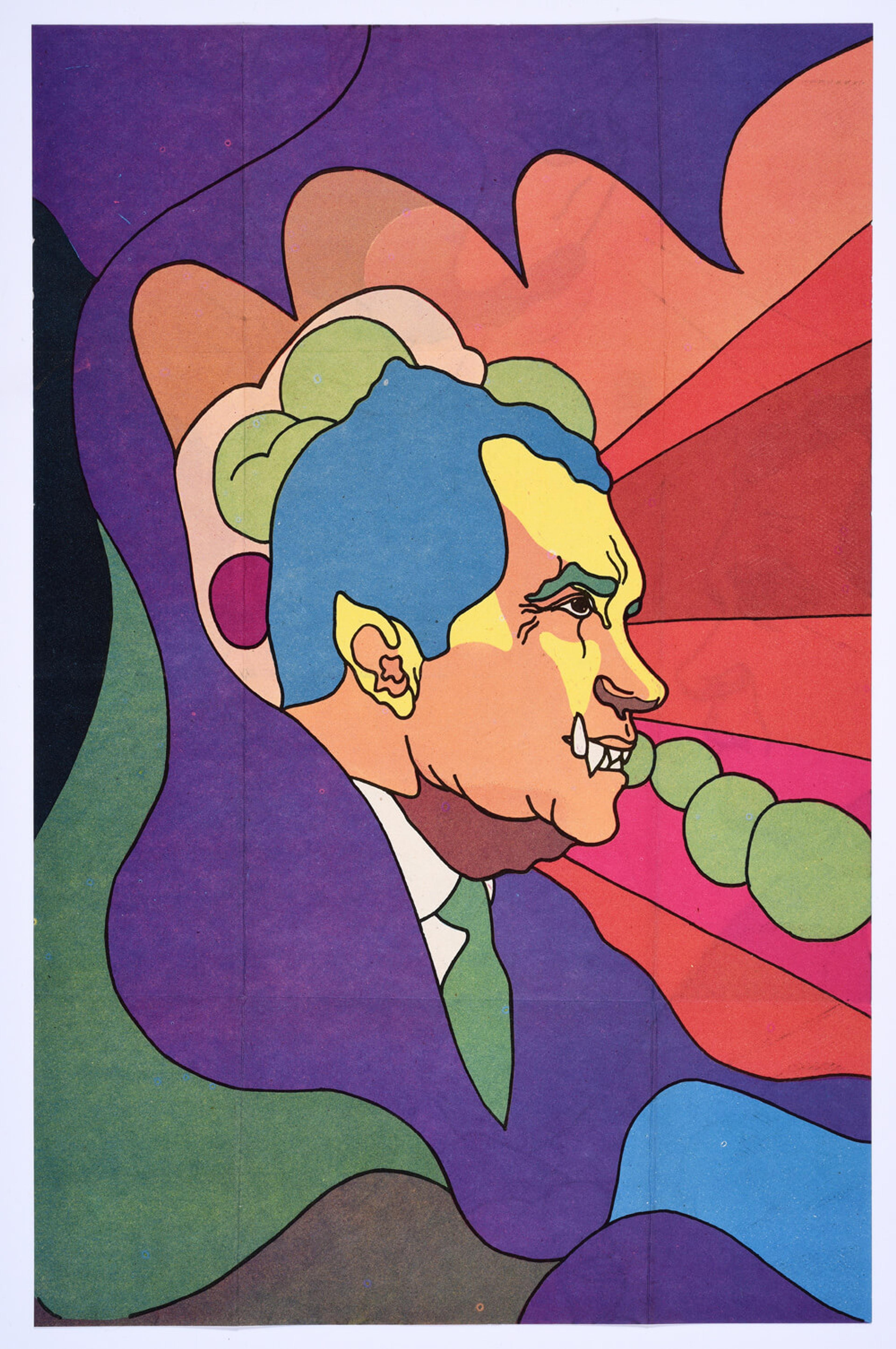 Colourful poster depicting Richard Nixon as a demon