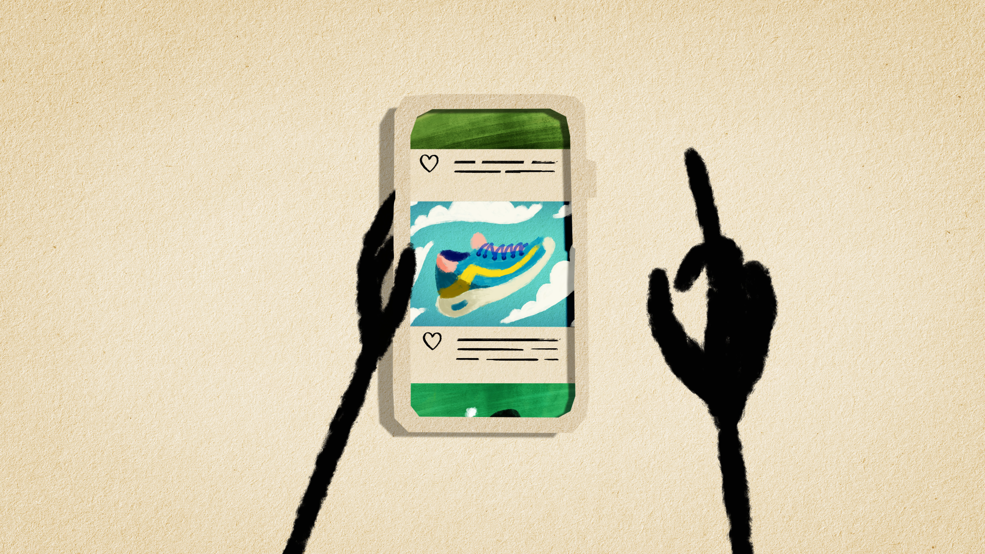 Illustration of a pointed finger about to use a smartphone
