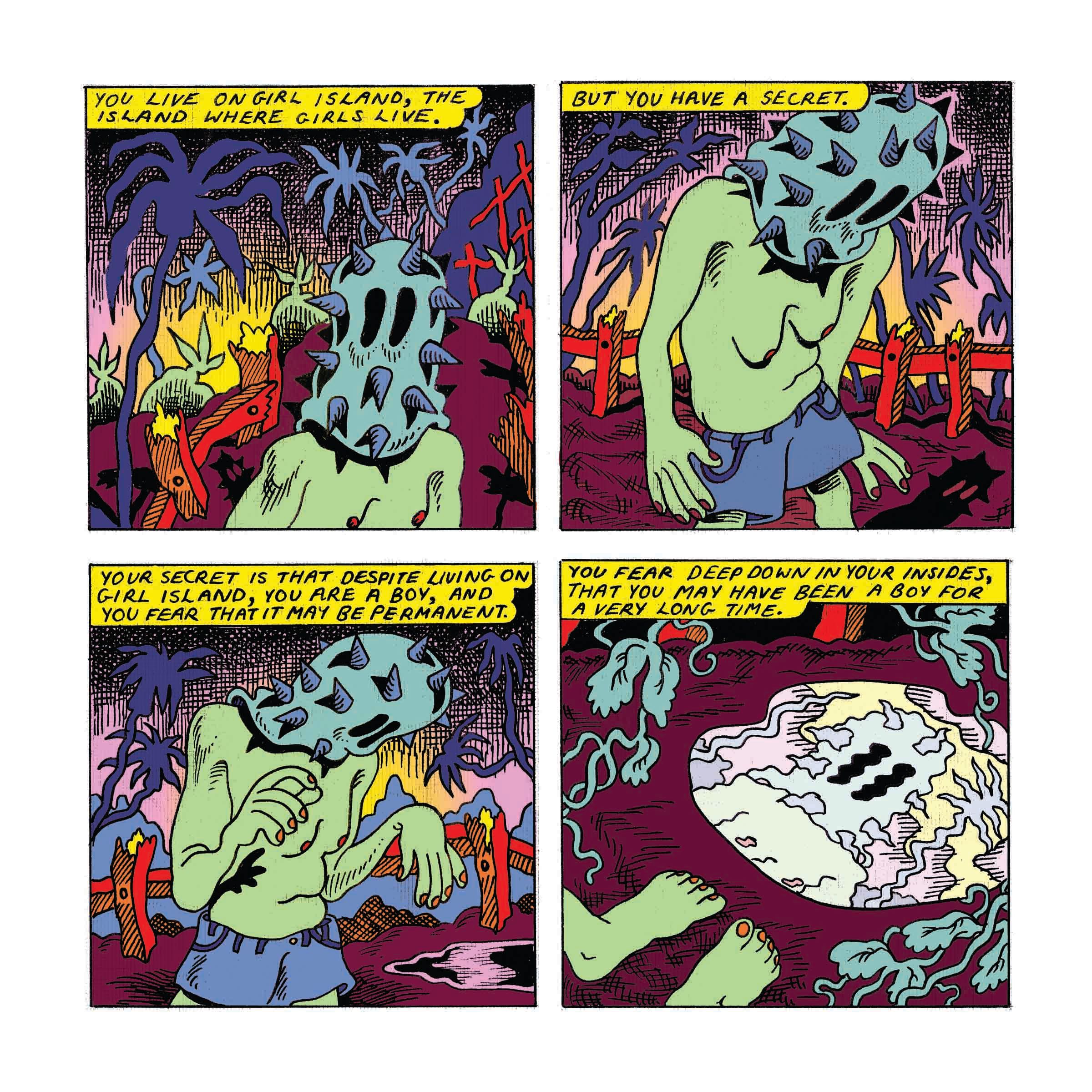 Illustration of a character named Lucille across four comic panels.