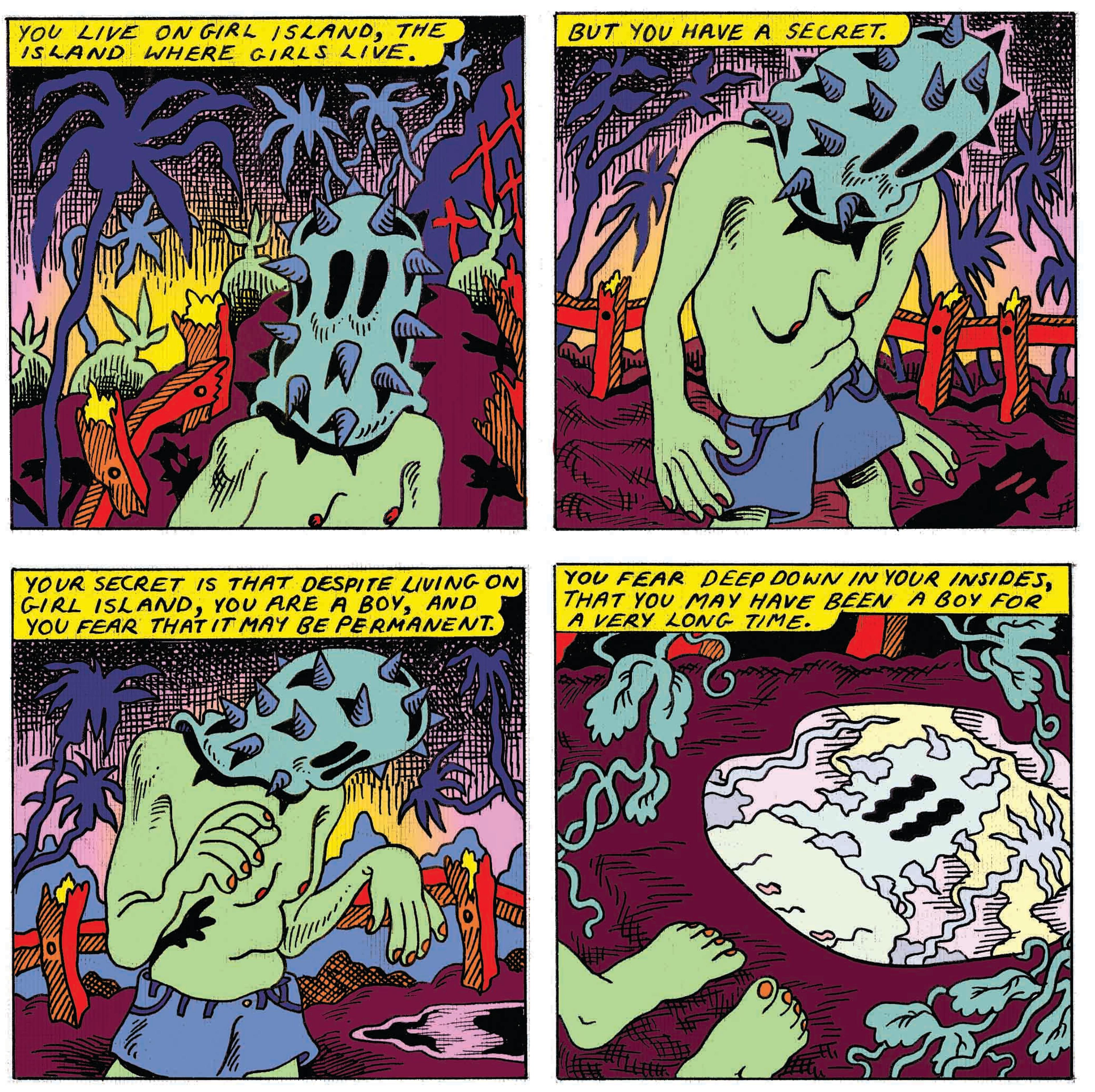 Illustration of a character named Lucille across four comic panels.