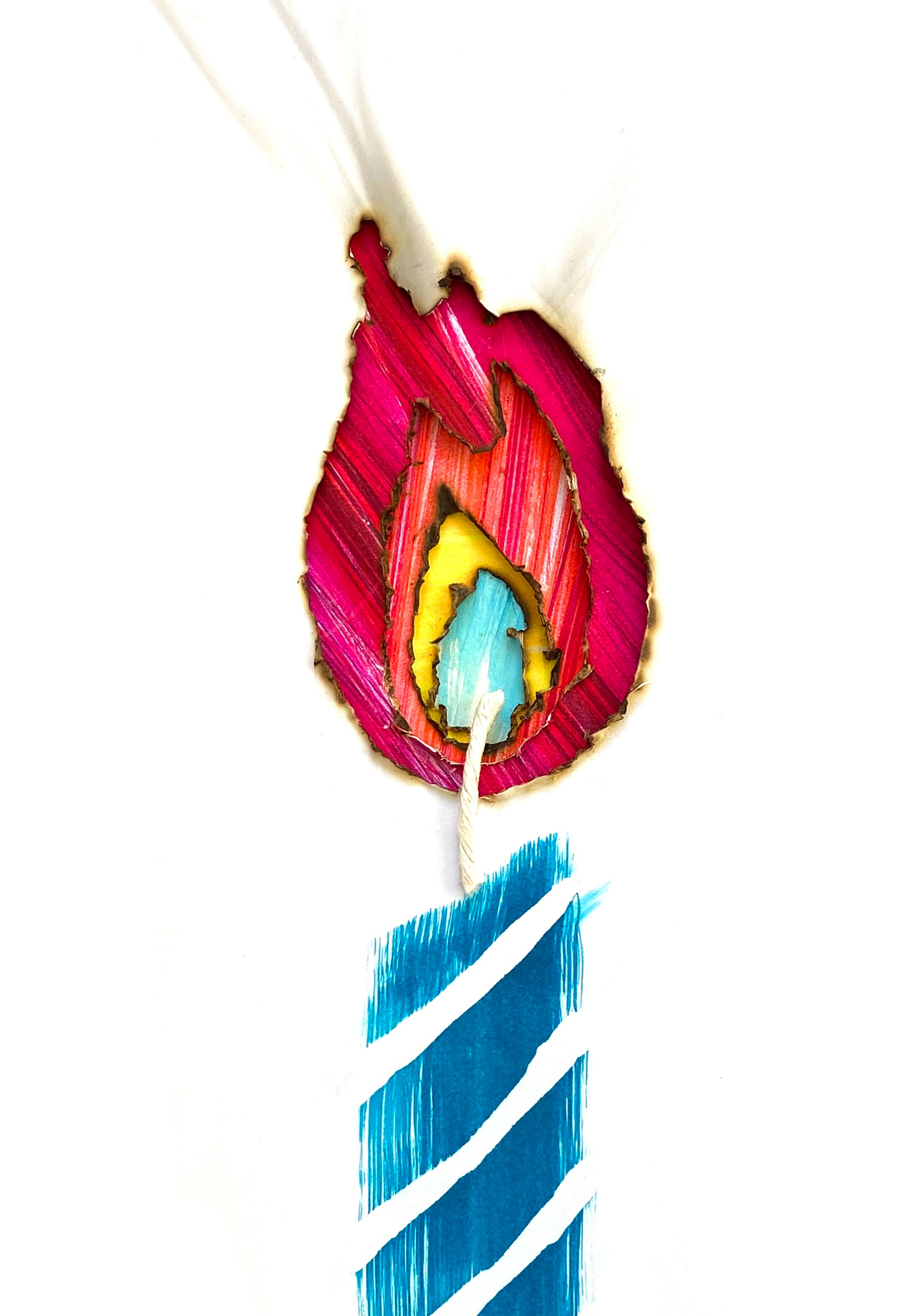 Illustration of a candle made from layers of burned paper and wax