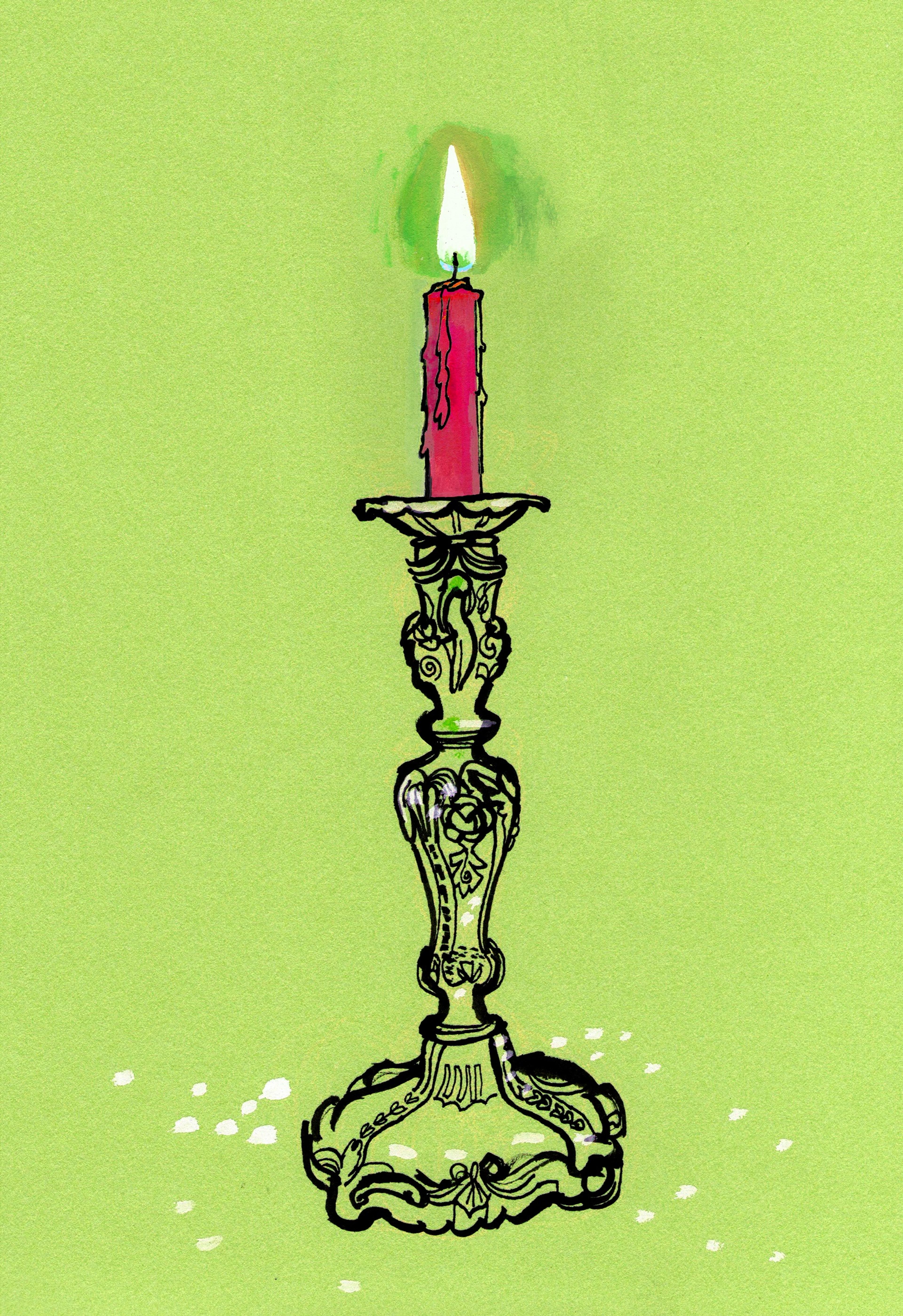 Illustration of an ornate candlestick against a green background