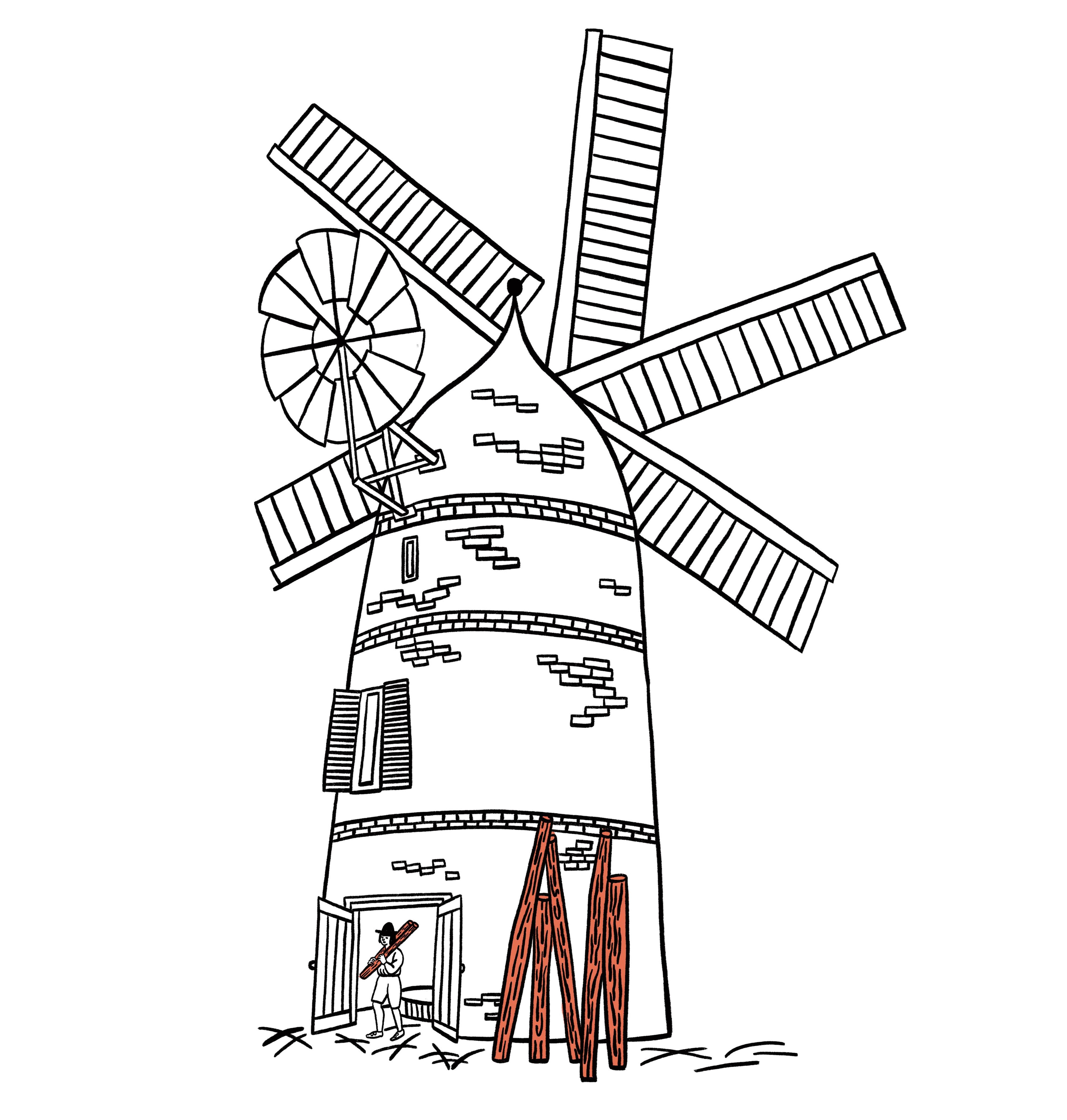 Graphic illustration of a windmill. 