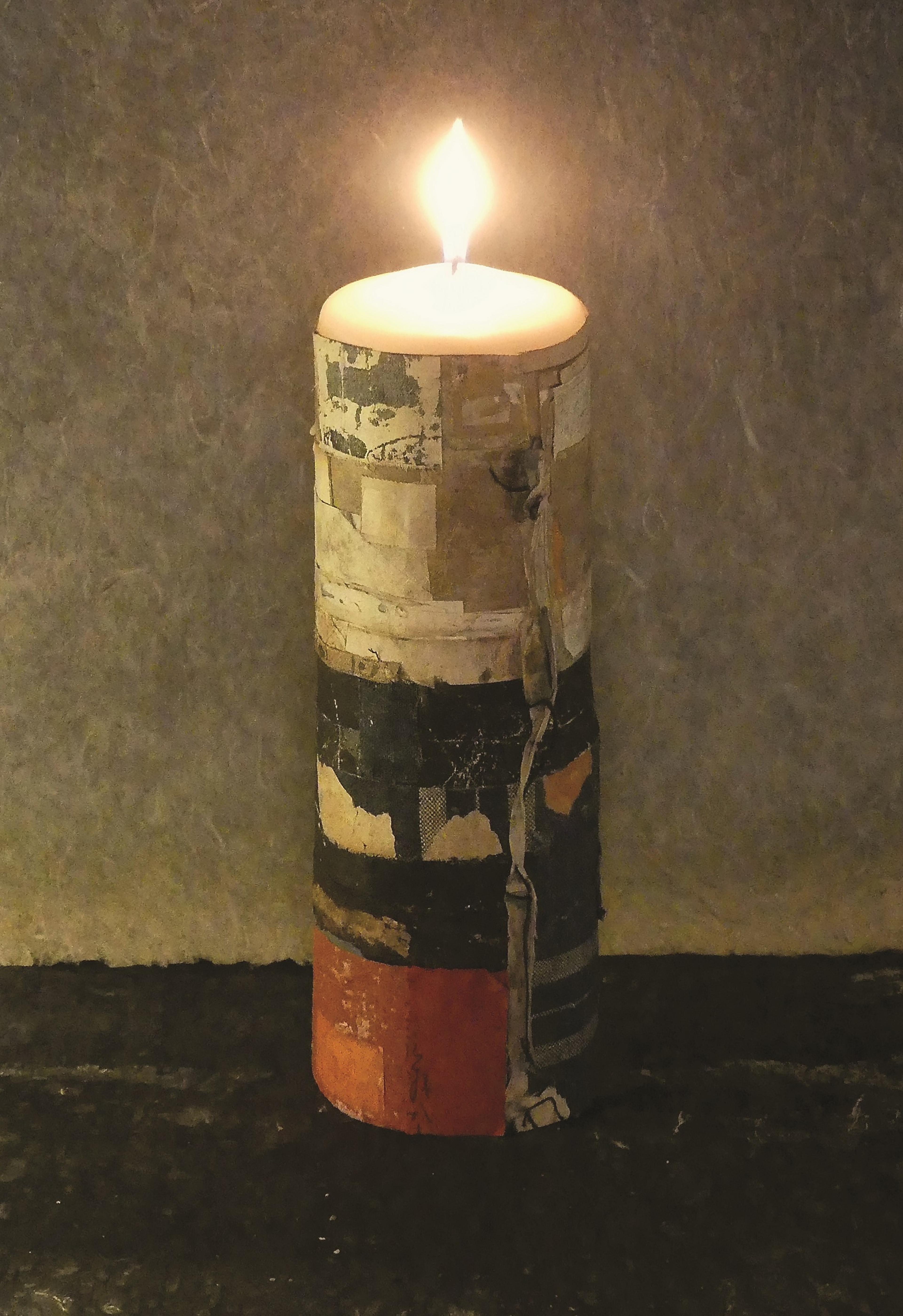 Collaged illustration of a candle