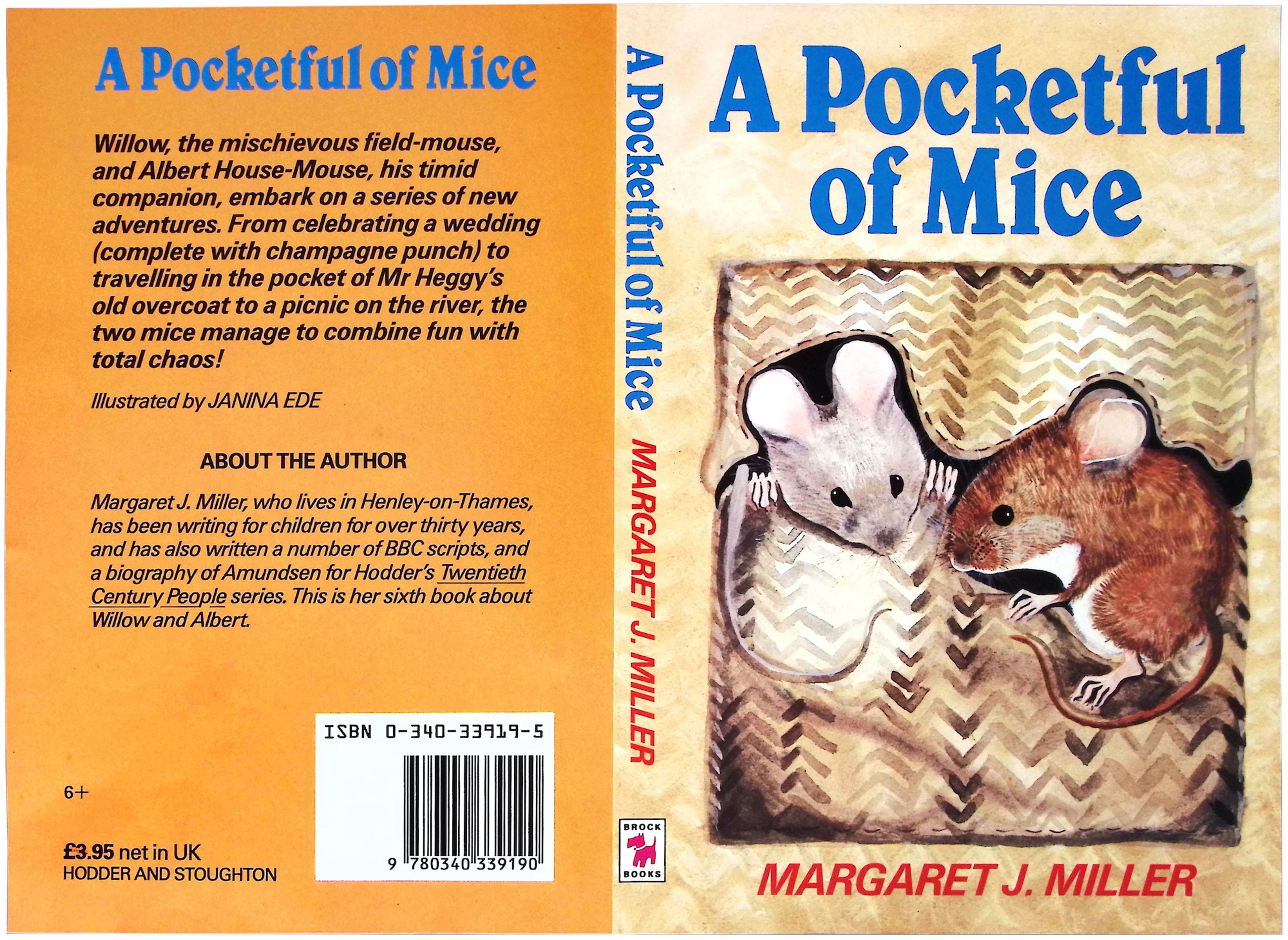 Book cover with blue text and two mice inside a pocket