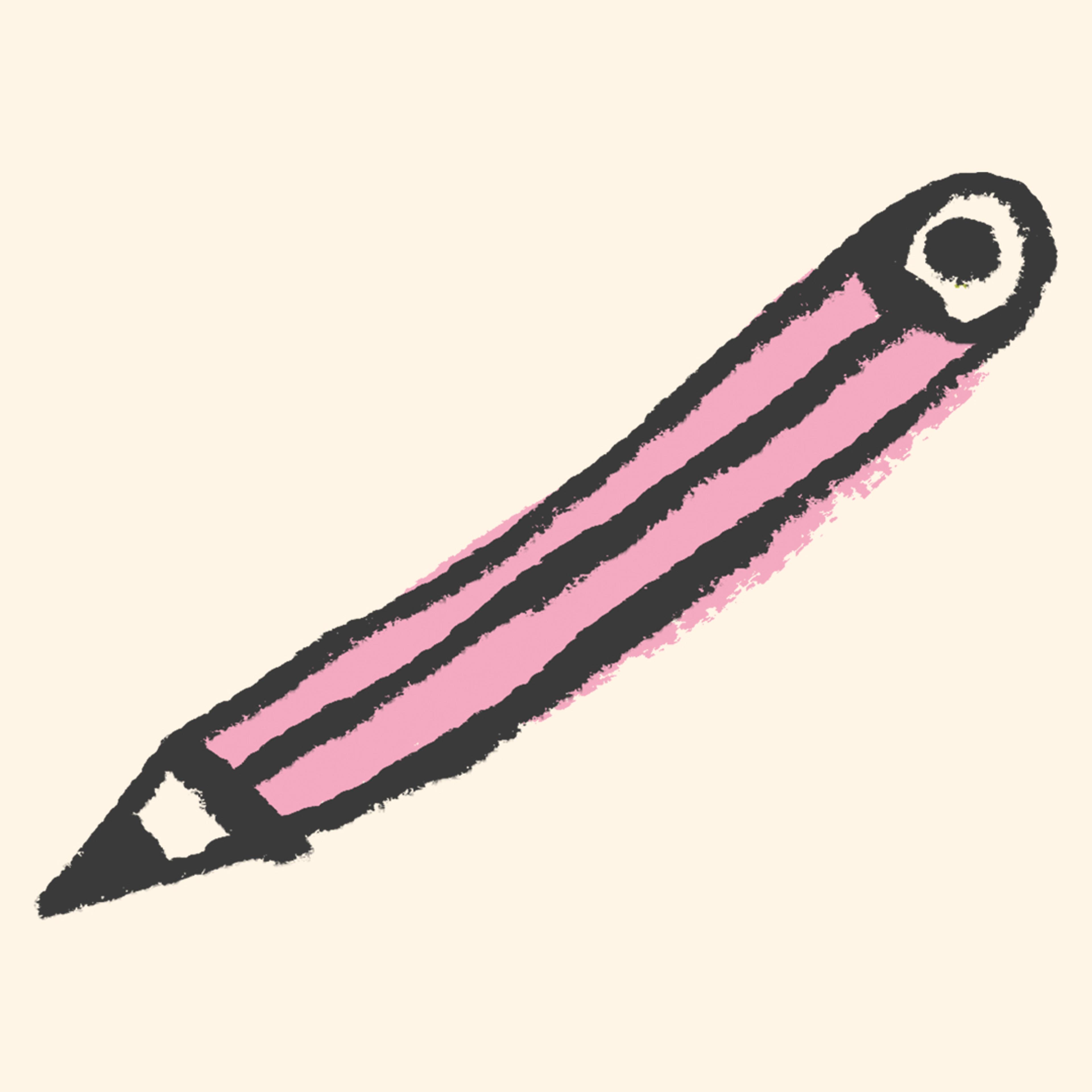 Illustration of a pink pencil on a beige background.