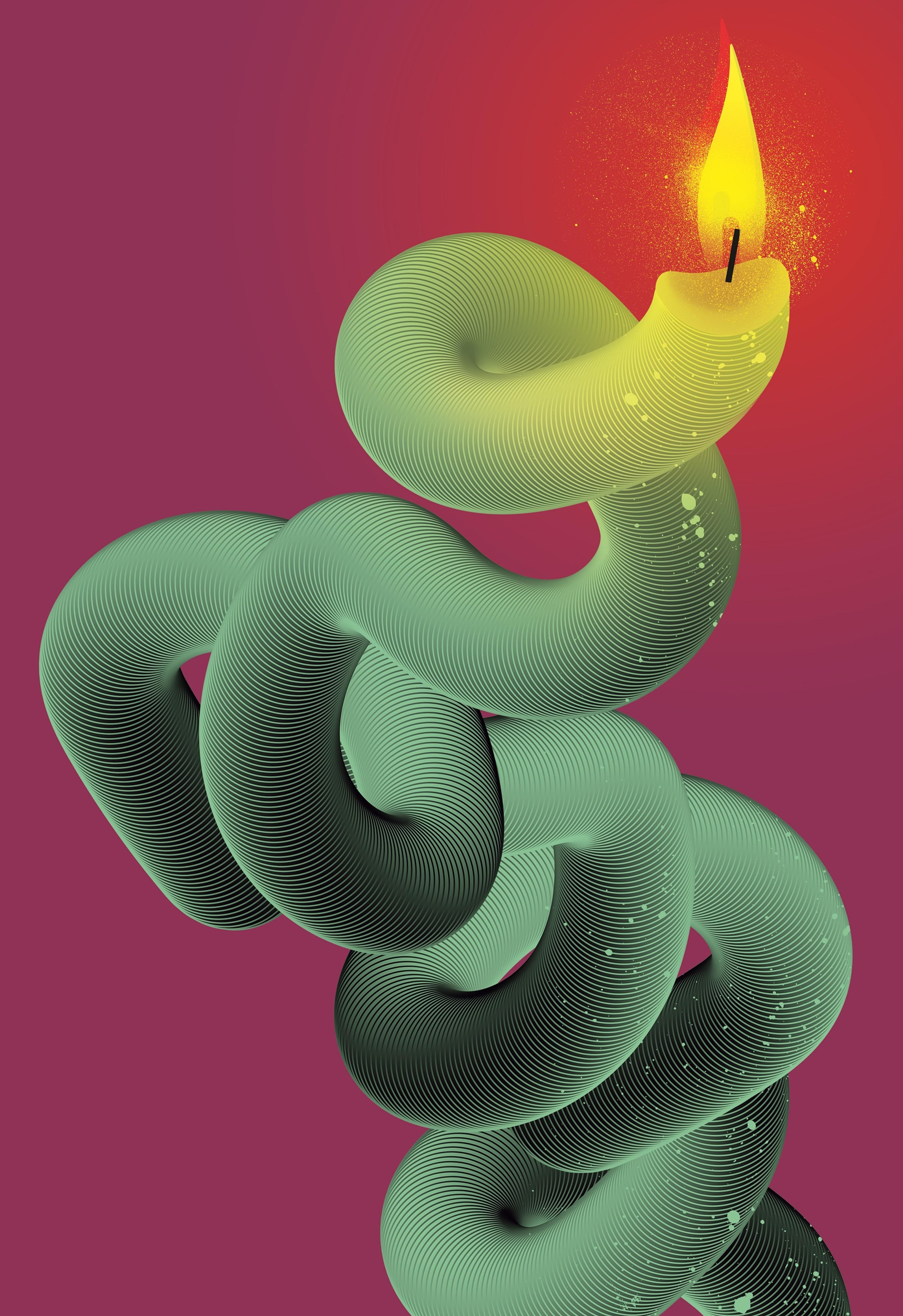 Illustration of a twisting green candle