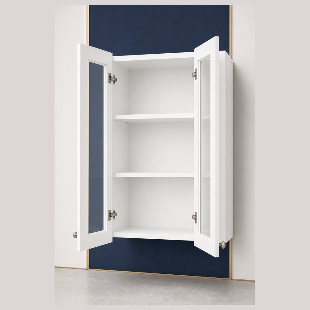 24-inch Shaker Glass-Door Wall Cabinet — open-door view