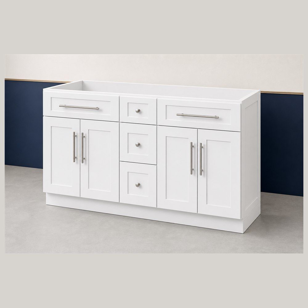 60-inch Shaker Double Vanity Cabinet — angled view
