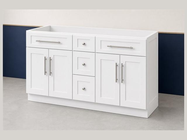 60-inch Shaker Double Vanity Cabinet — angled view