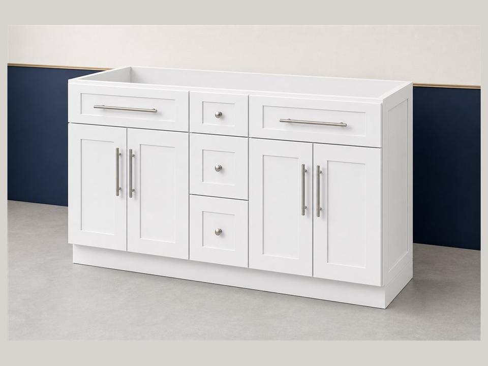 60-inch Shaker Double Vanity Cabinet — angled view