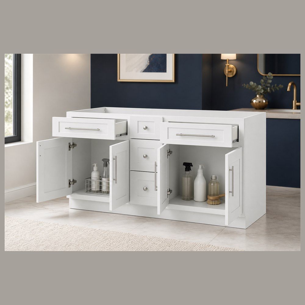 60-inch Shaker Double Vanity Cabinet — styled kitchen