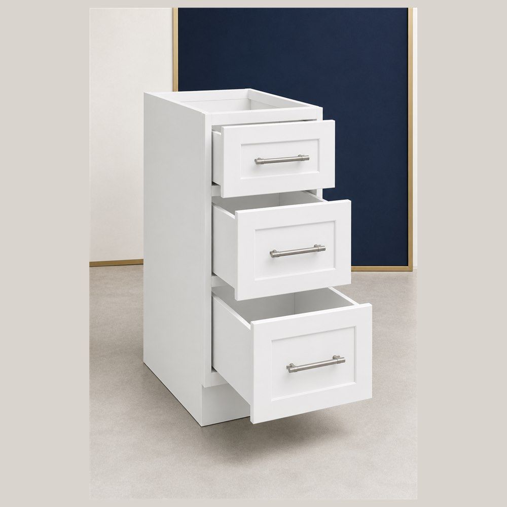 18-inch Shaker Vanity Drawer Base Cabinet — open-door view