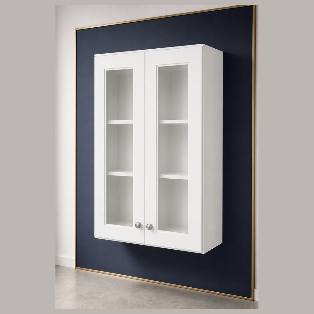 24-inch Shaker Glass-Door Wall Cabinet — angled view