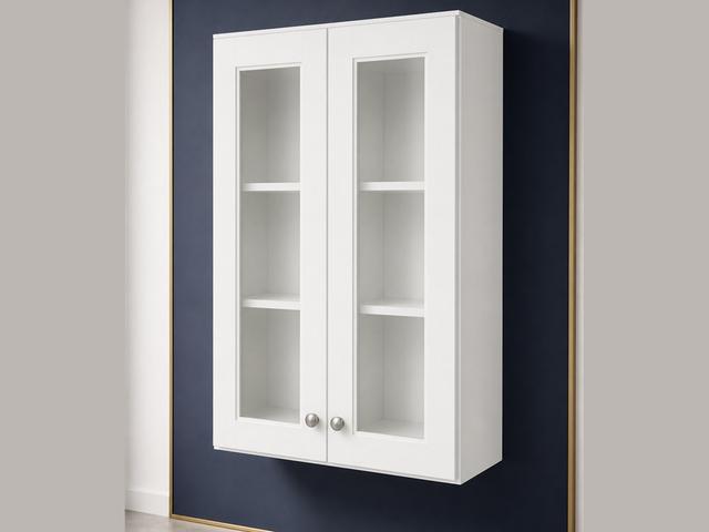 24-inch Shaker Glass-Door Wall Cabinet — angled view