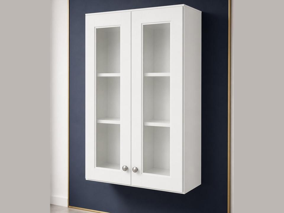 24-inch Shaker Glass-Door Wall Cabinet — angled view