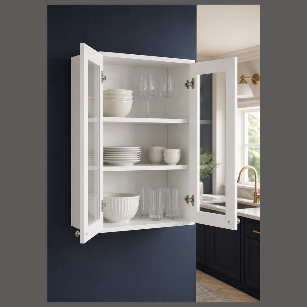 30-inch Shaker Glass-Door Wall Cabinet — styled kitchen