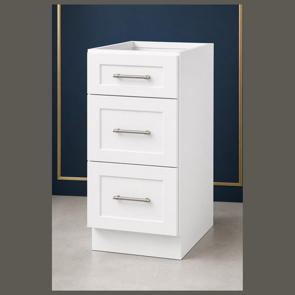 18-inch Shaker Vanity Drawer Base Cabinet — angled view