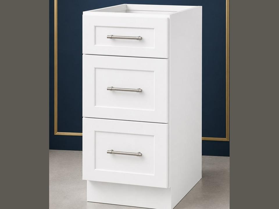 18-inch Shaker Vanity Drawer Base Cabinet — angled view