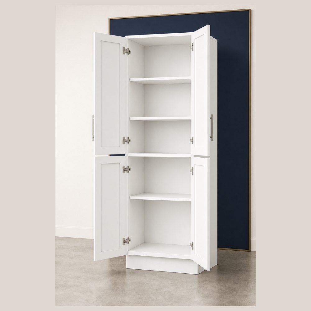 30-inch Shaker Pantry Cabinet — open-door view