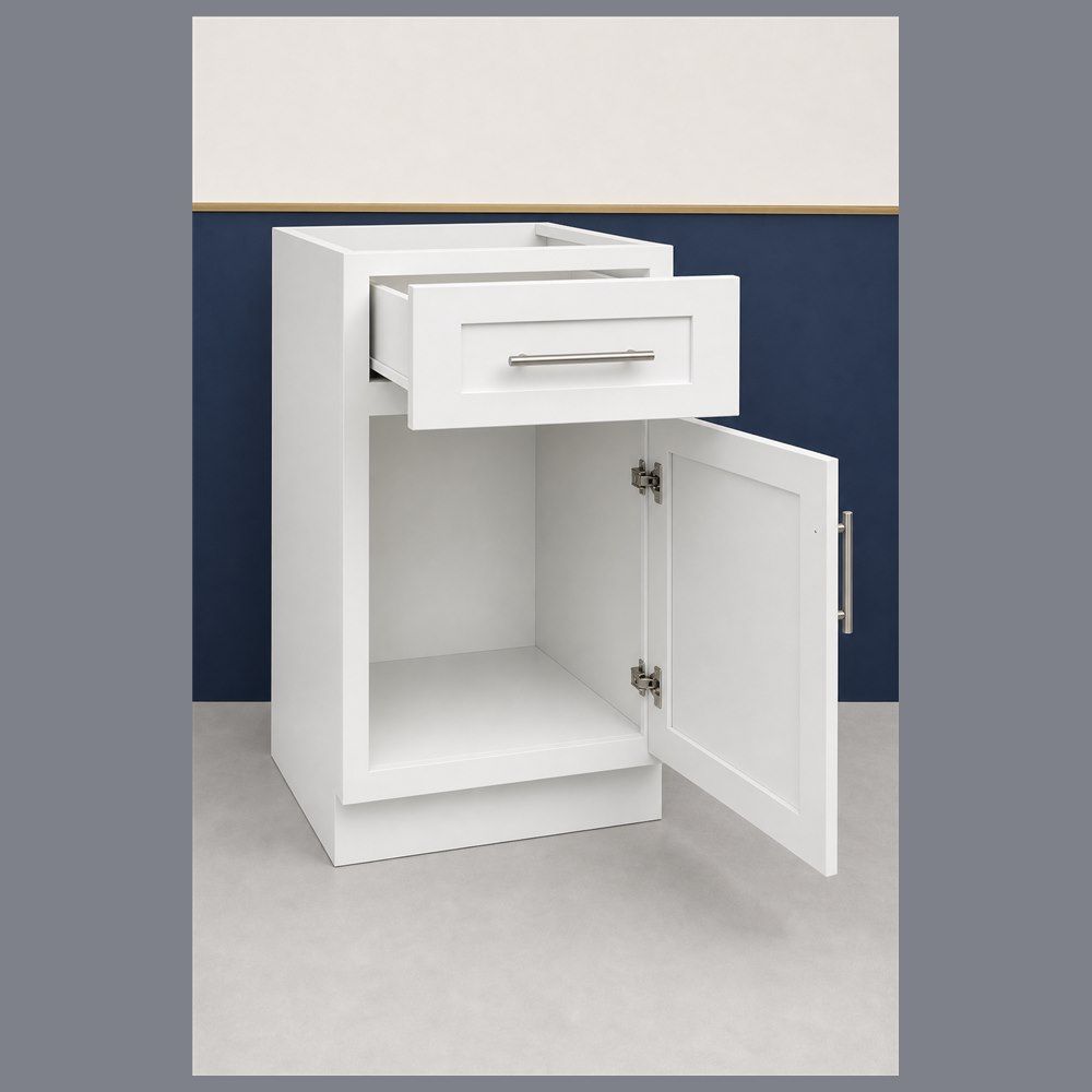 18-inch Shaker Base Cabinet — open-door view