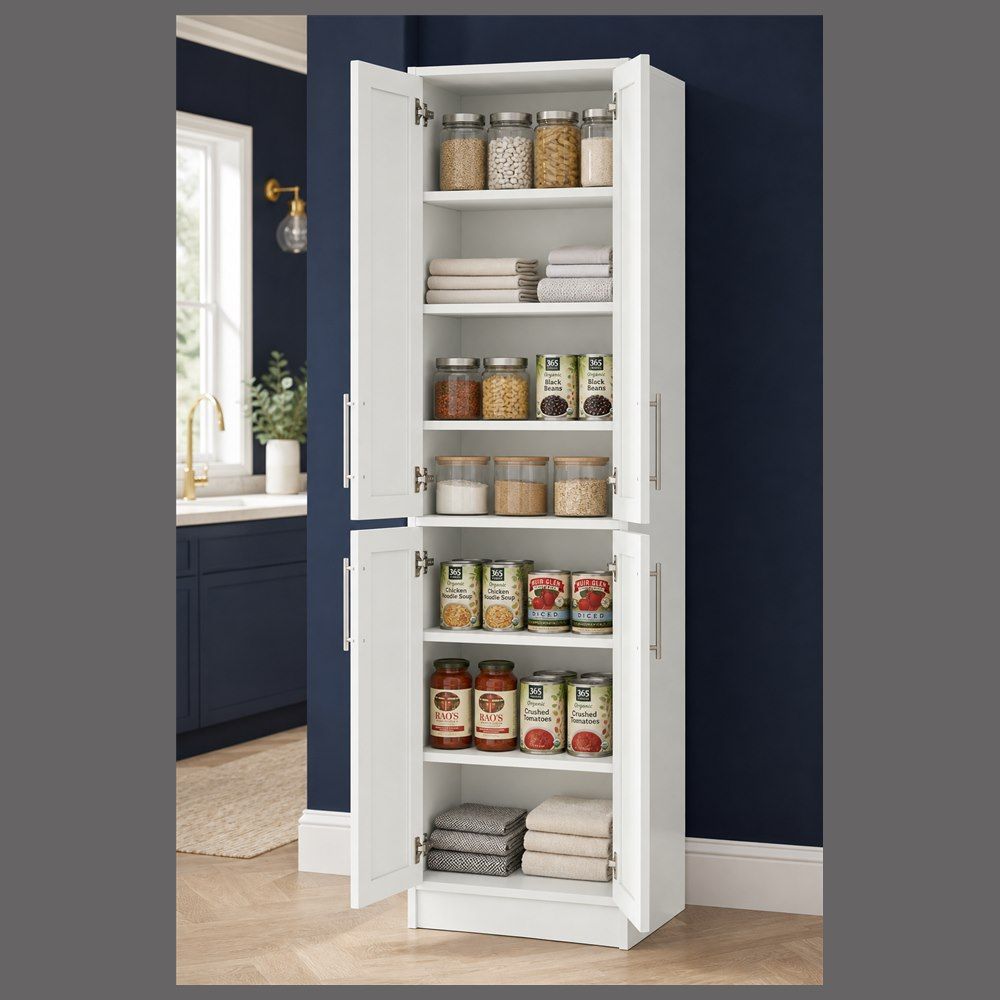 24-inch Shaker Tall Pantry Cabinet — styled kitchen