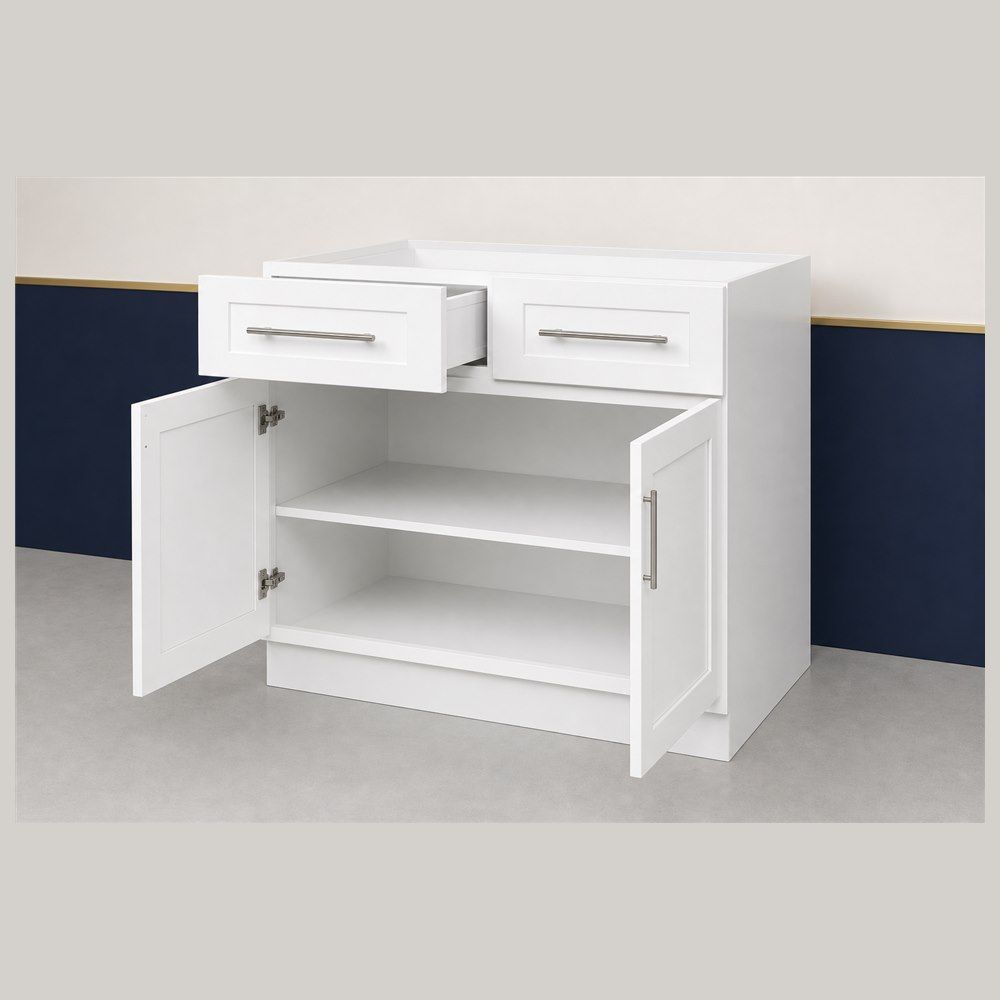 36-inch Shaker Base Cabinet — open-door view